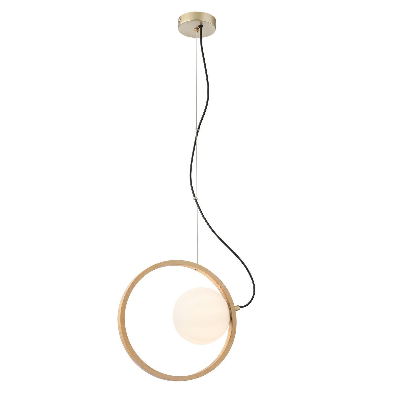 Suspensie Kleidi 01-2319, 1 x E14, D 270 mm, aur mat + lemn natur + alb, moderna
