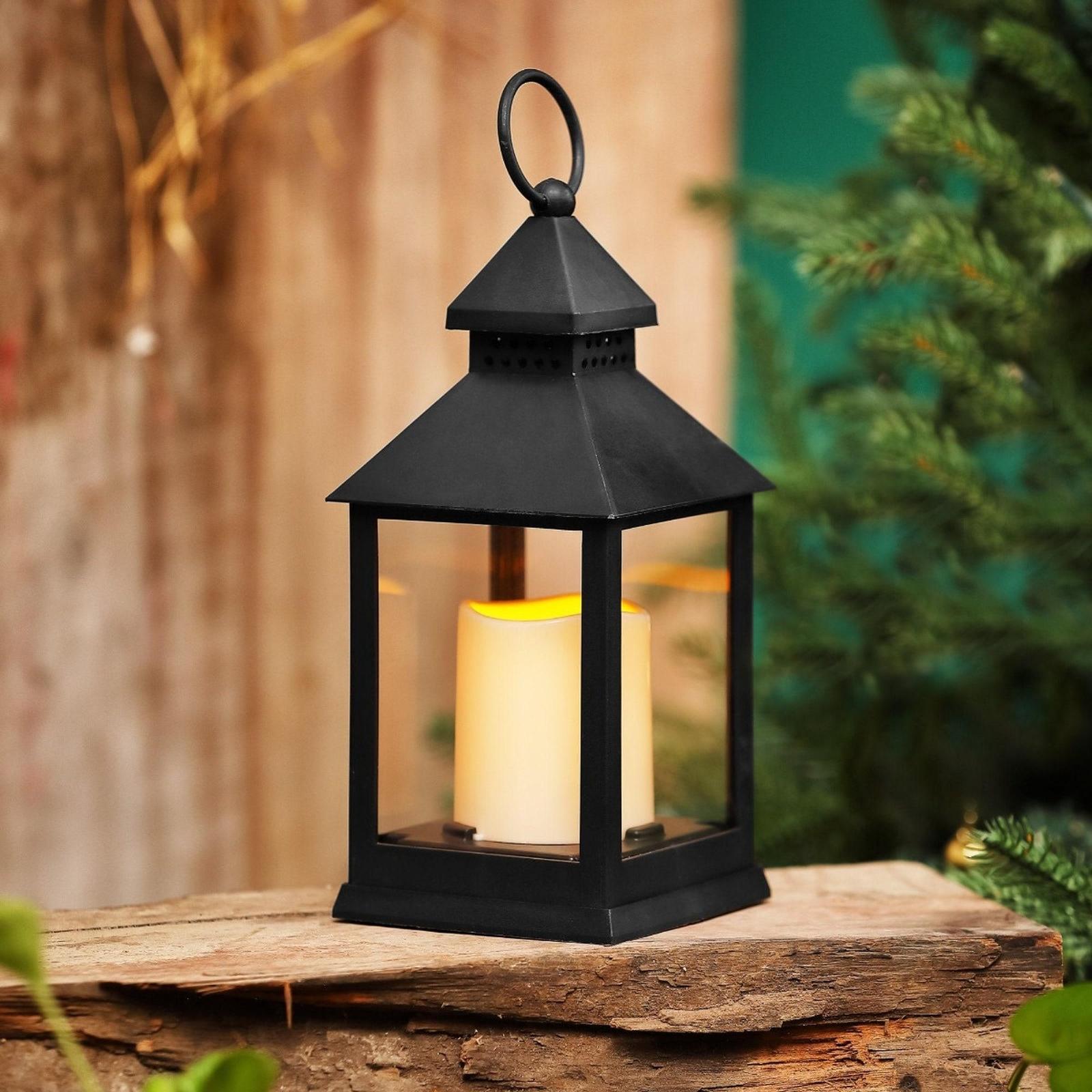 Decoratiune felinar flame, 1 LED galben palpaitor, 26.5 cm, alimentare baterii