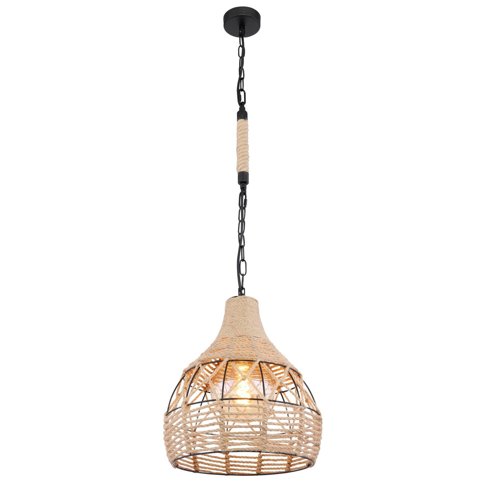 Suspensie Halia 1 x E27, D 300 mm, cu sfoara de canepa maro, neagra, rustica