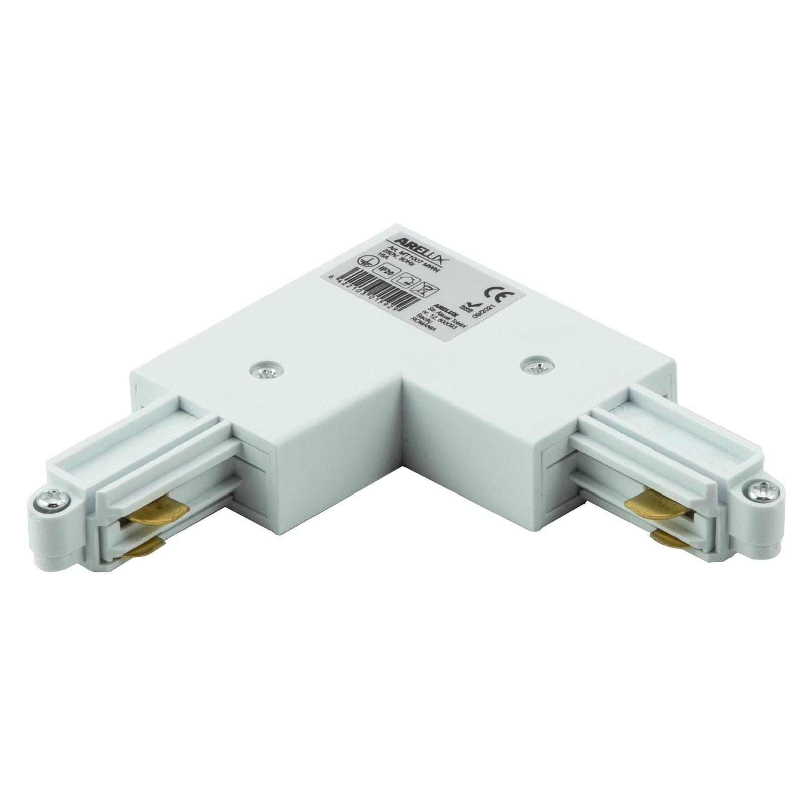 Conector in L Arelux MT1007 MWH, dreapta, 1 circuit, 250 V / 16 A, alb mat