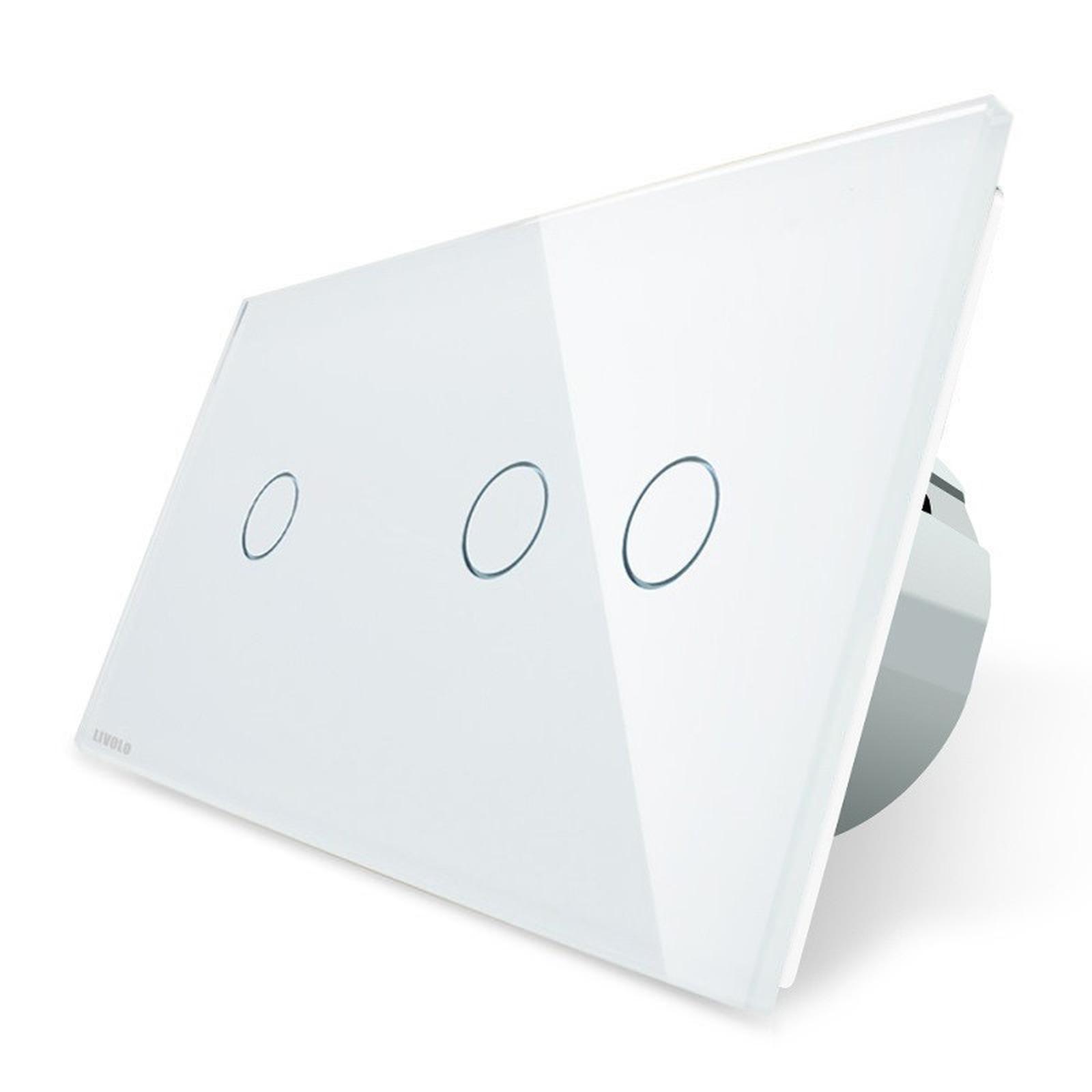 Intrerupator simplu + dublu cu indicator luminos Livolo VL-C701/C702-11, touch, incastrat, alb
