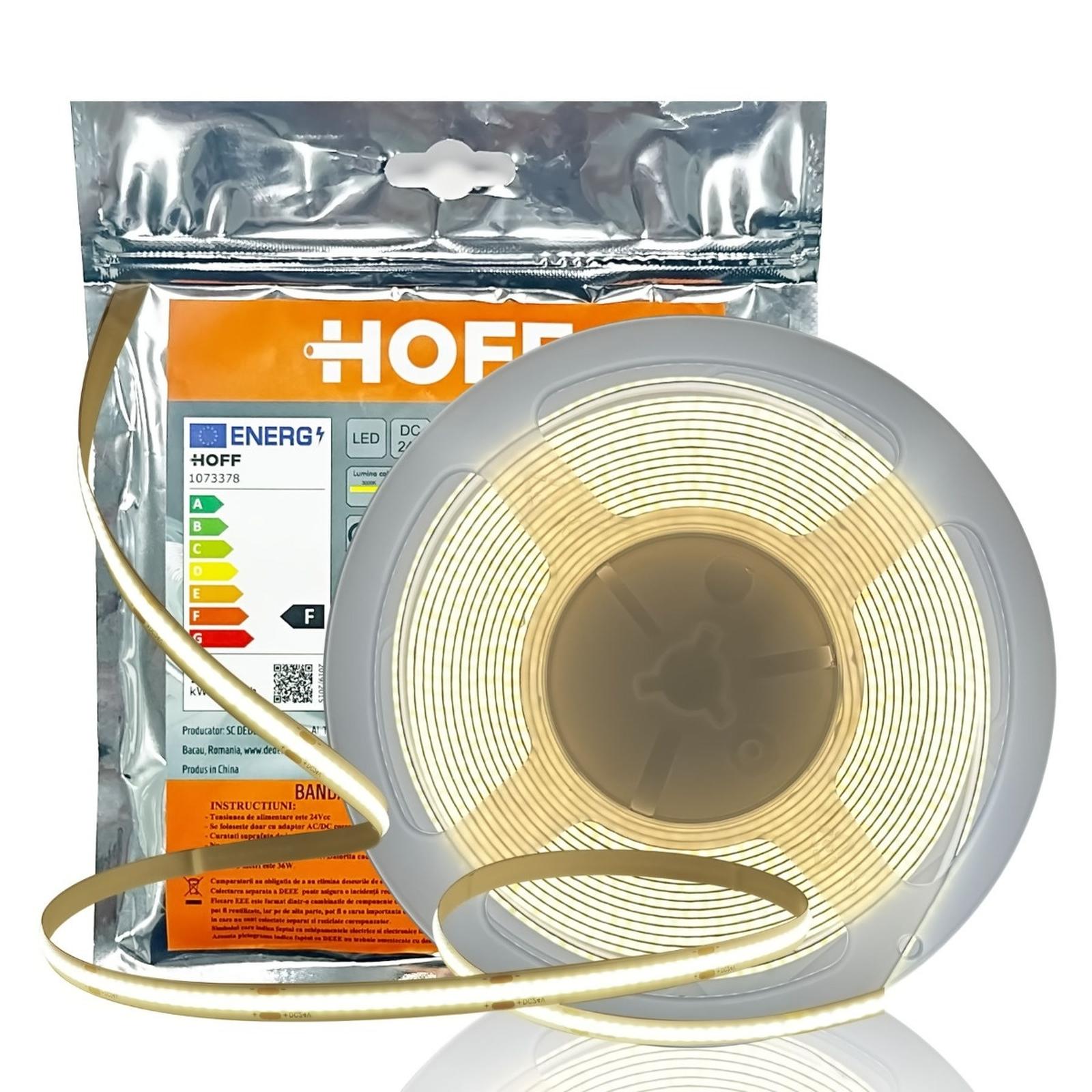 Banda LED dublu-adeziva pentru interior Hoff COB, 24 V, 36 W, 3000 lm, lumina rece, 5 m, IP20