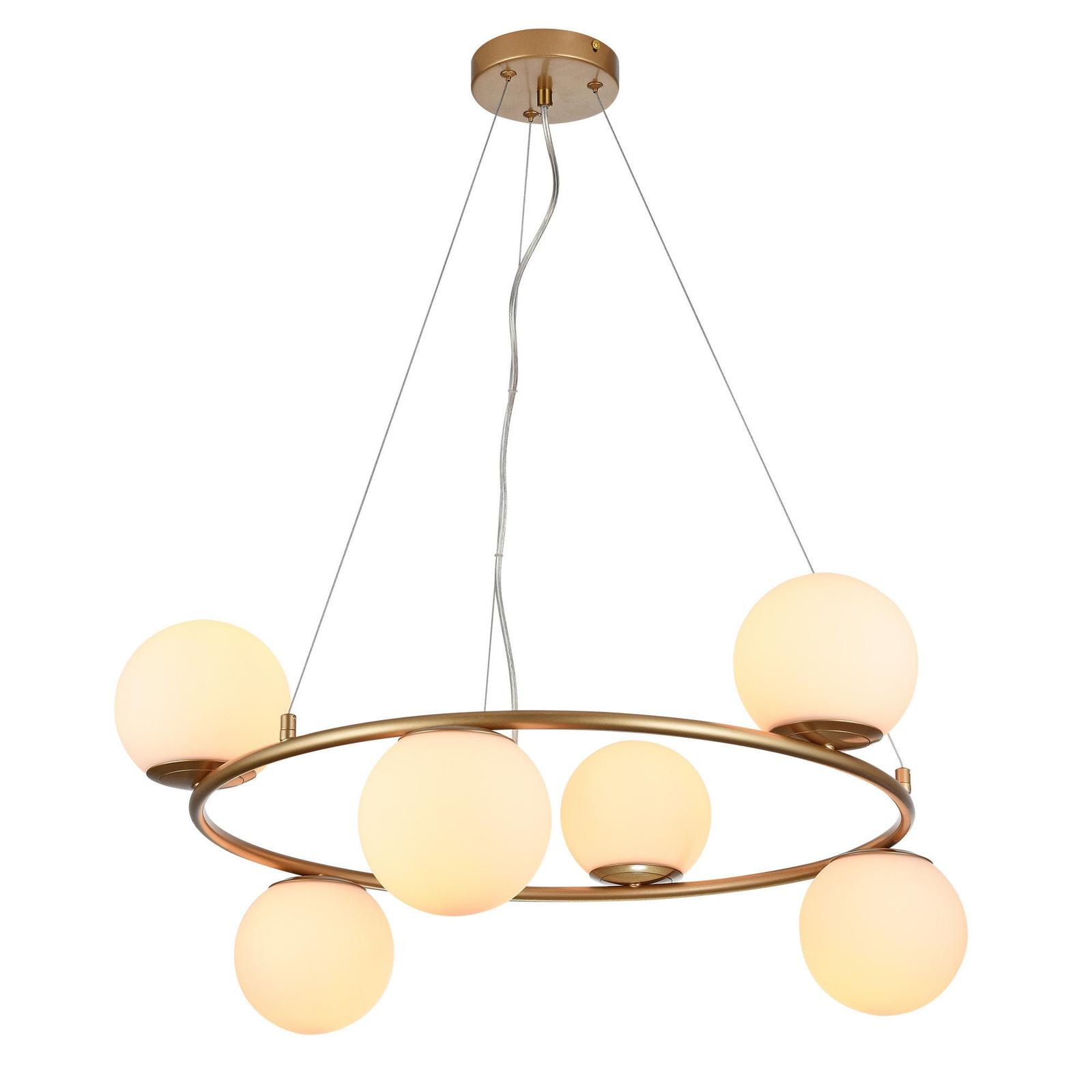 Suspensie Bowling 01-3157, 6 x E14, auriu + alb, modern