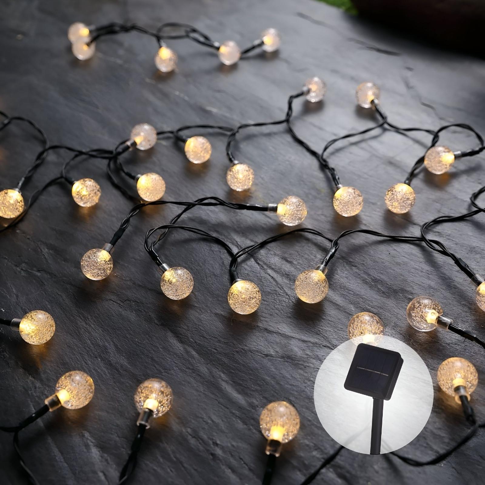 Ghirlanda luminoasa cu panou solar Hoff, exterior, 40 LED-uri cu lumina calda, 9.05 m, functie statica si flash, mufa USB