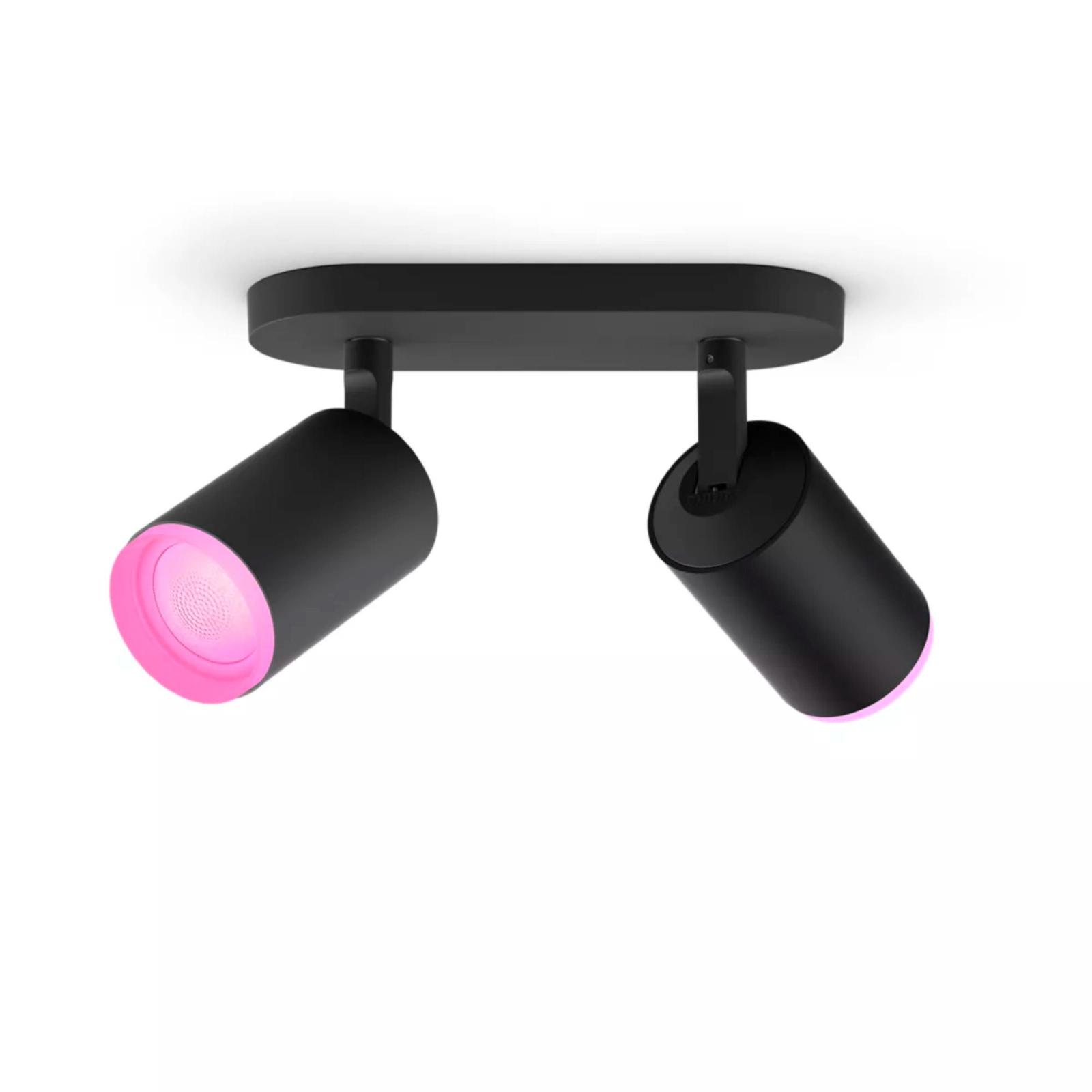 Spot LED RGB inteligent Hue Fugato, 2 x GU10, 2 x 5.7W, lumina calda / neutra / rece / RGB, orientabil, negru
