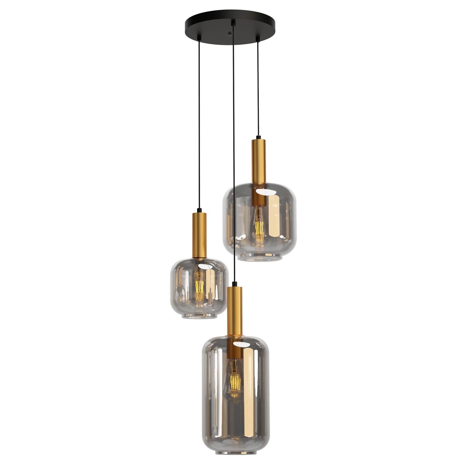 Suspensie Brina 01-3198 3 x E27, negru + auriu + fumuriu, moderna