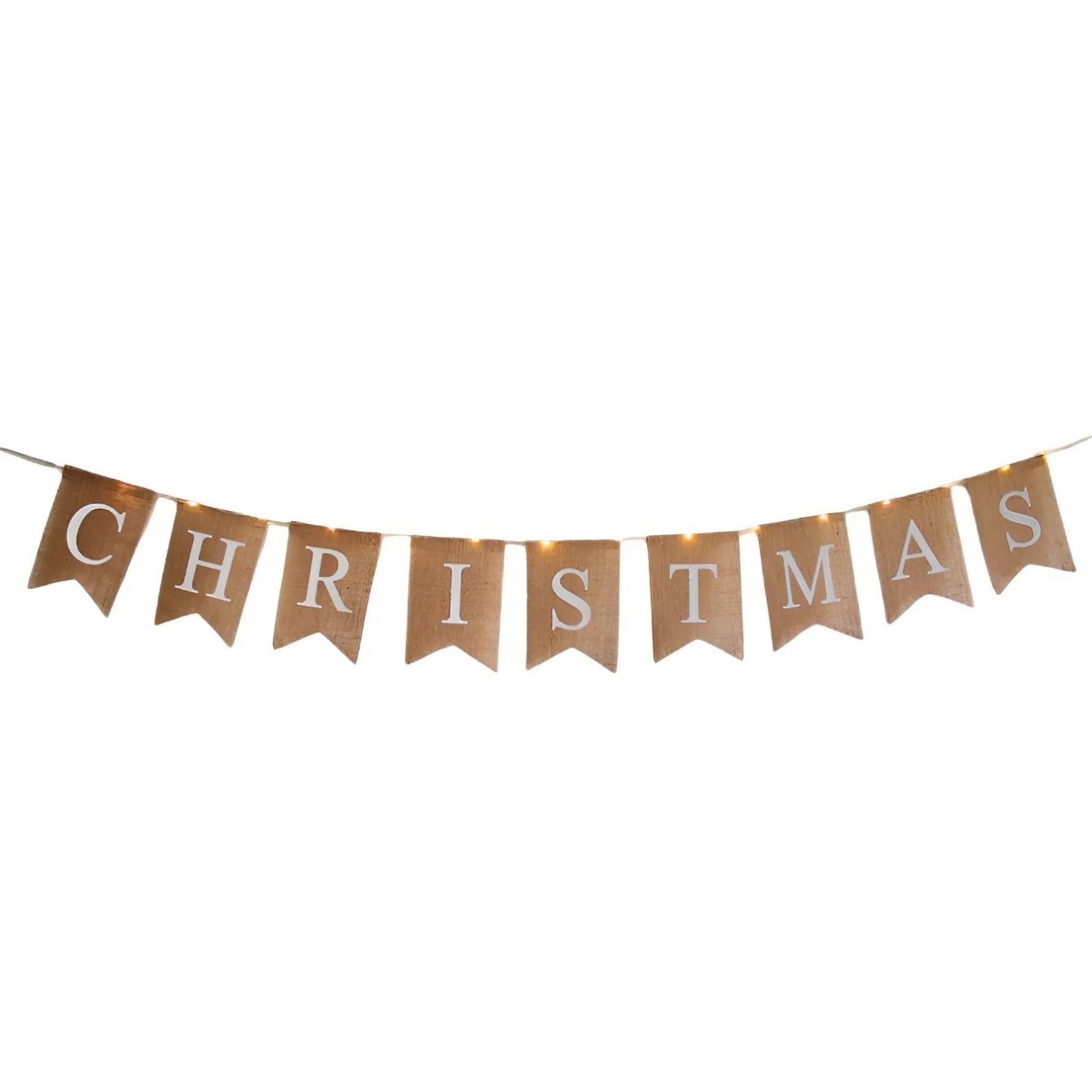 Decoratiune steag de Craciun Hoff, 20 LED-uri, lumina calda, 190 cm, alimentare baterii