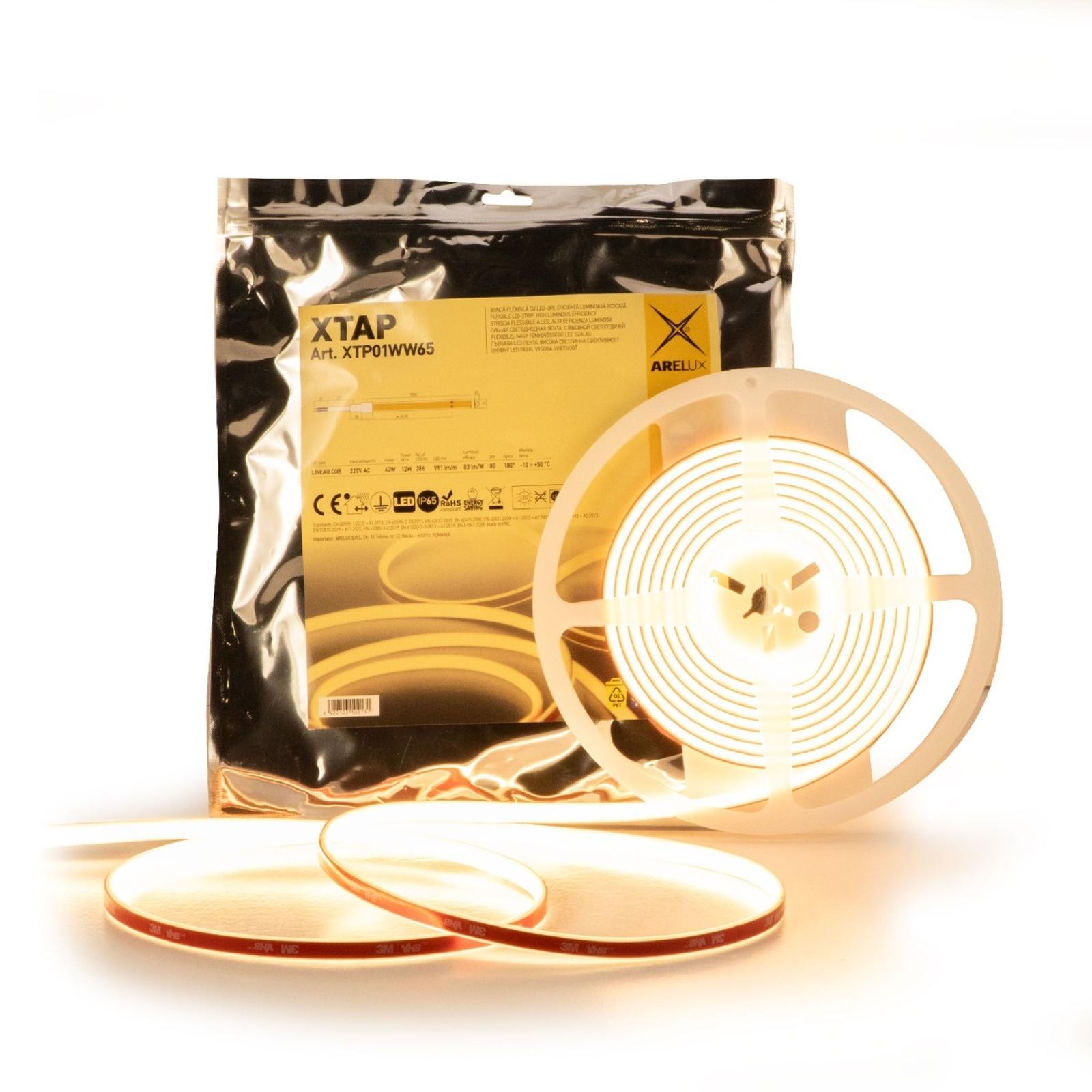 Banda LED dublu-adeziva pentru interior / exterior Arelux Xtap COB, 220 V, 60W, 991 lm/m, lumina calda, 5 m, IP65