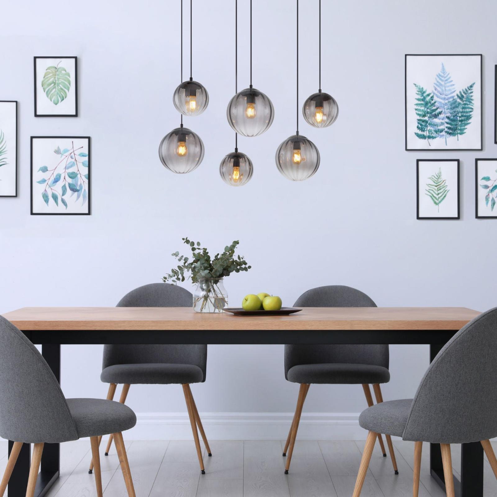 Suspensie Dallerta 15216-6, 6 x E27, negru mat + fumuriu, modern