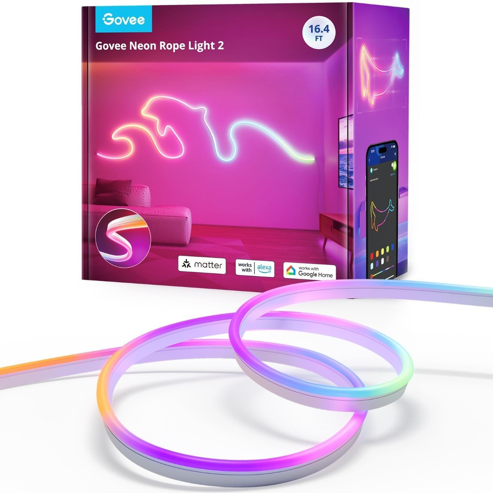 Banda LED RGB inteligenta pentru interior Govee Neon H61D5301, 220 - 240 V, 48 W, lumina multicolora, cu adaptor si controler, IP20, 5 m