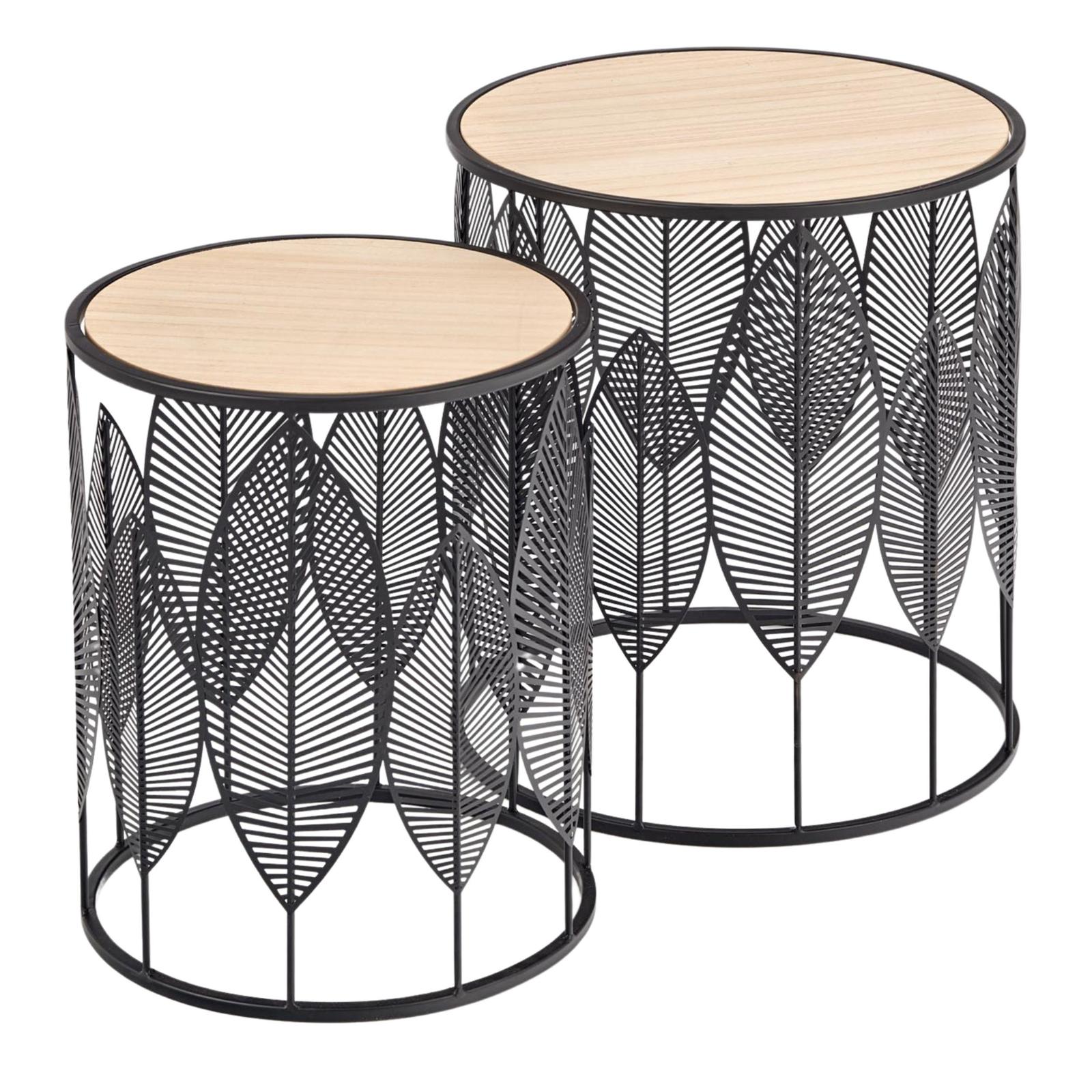 Masuta cafea Folla, rotunda, natur + negru, 40 x 40 x 45 cm, set 2 bucati, 1C21