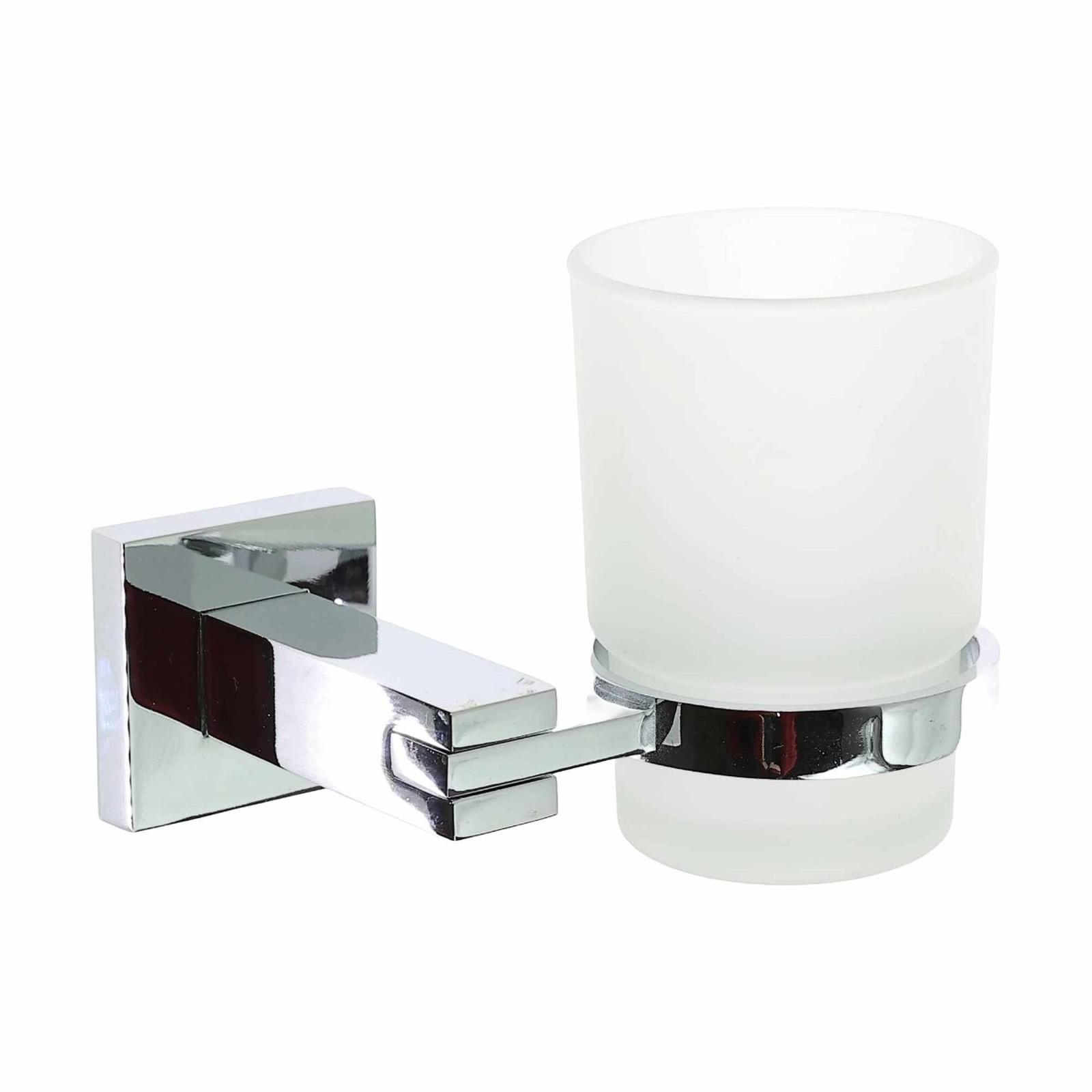 Pahar baie pentru igiena personala, cu suport, Kadda Troll 66384, sticla, prindere pe perete, mat