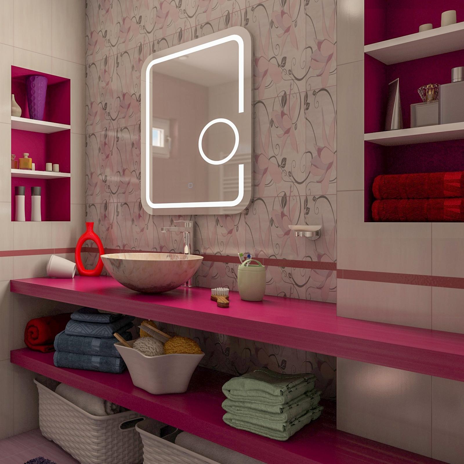 Oglinda baie cu LED H199, cu lupa, 60 x 80 cm, actionare touch, margini rotunjite Oglinda baie cu LED H199, cu lupa, 60 x 80 cm, actionare touch, margini rotunjite