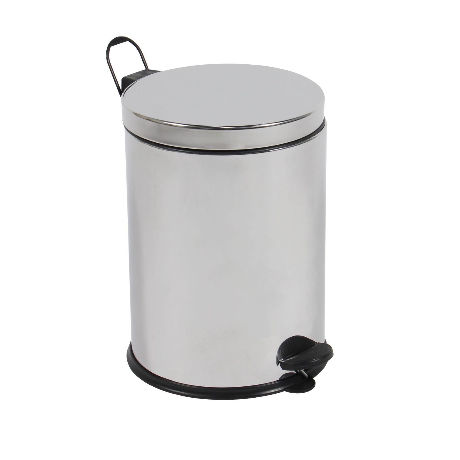 Cos de gunoi cu pedala si capac batant, BCK409400, inox + plastic, forma cilindrica, cromat, 3 L