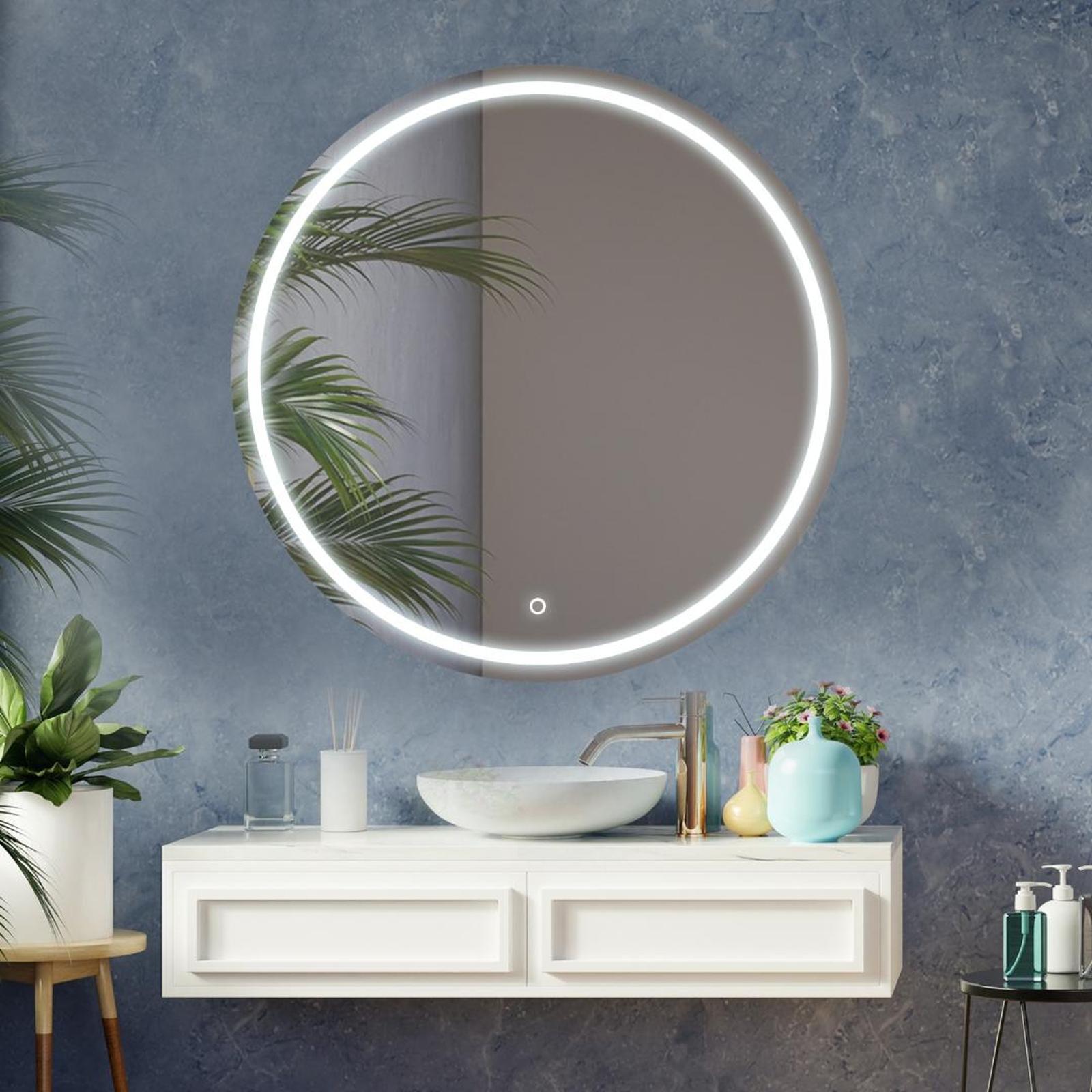 Oglinda baie cu LED, Class Mirrors M8, diametru 100 cm, actionare touch, rotunda, alb
