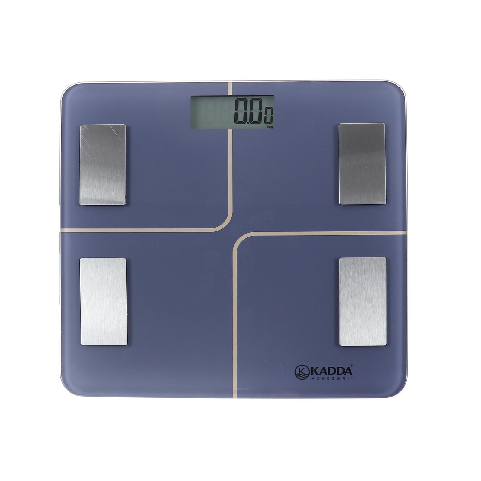 Cantar electronic pentru baie / corporal, Kadda IF1013A, inteligent, Wi-Fi, sticla securizata, LCD, 180 kg, albastru, pornire automata, utilizatori multipli, indicator baterie