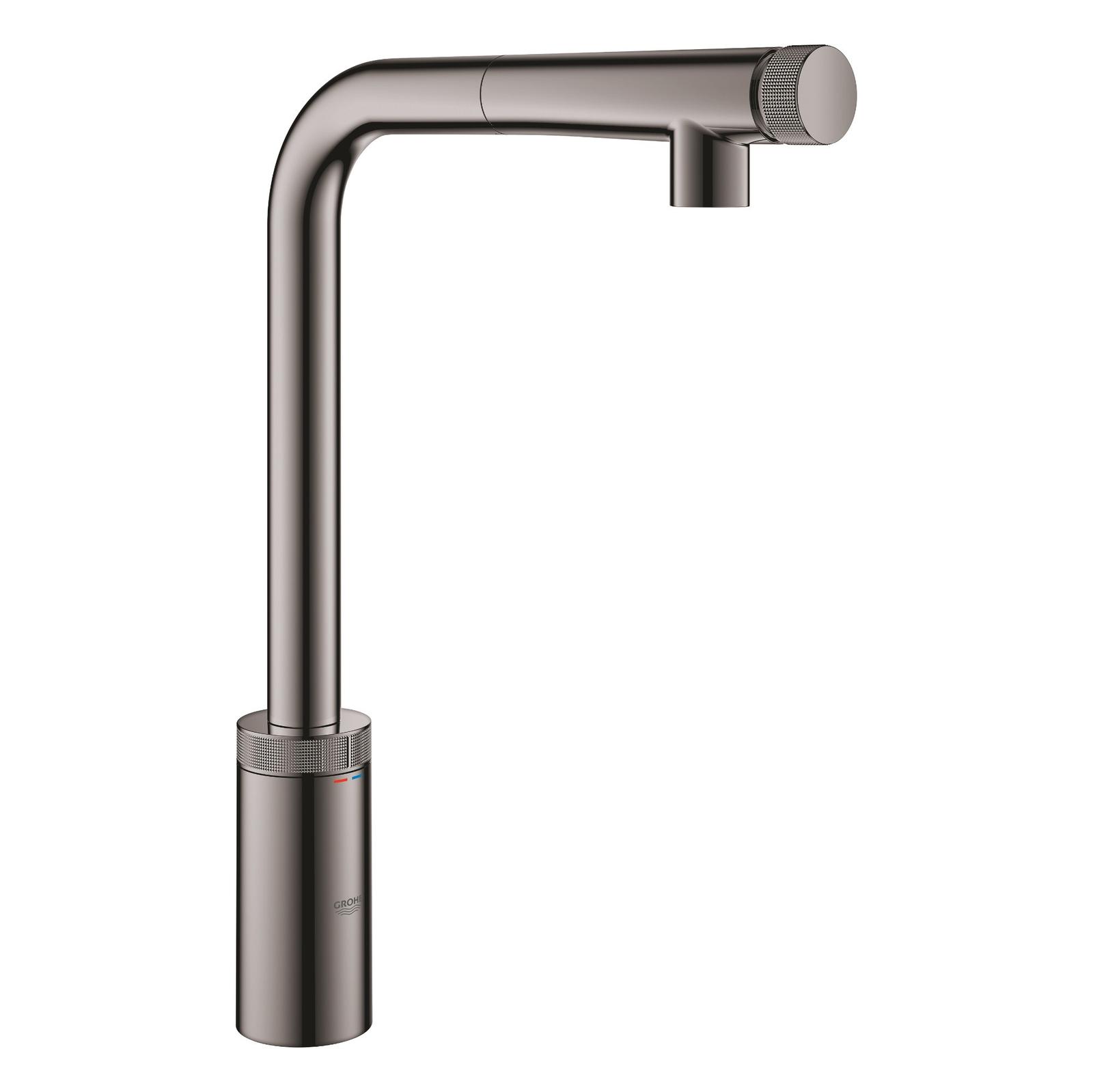 Baterie bucatarie, cu dus extractibil, Grohe Minta SmartControl 31613A00, 2 functii, control Push&Turn, finisaj grafit lucios