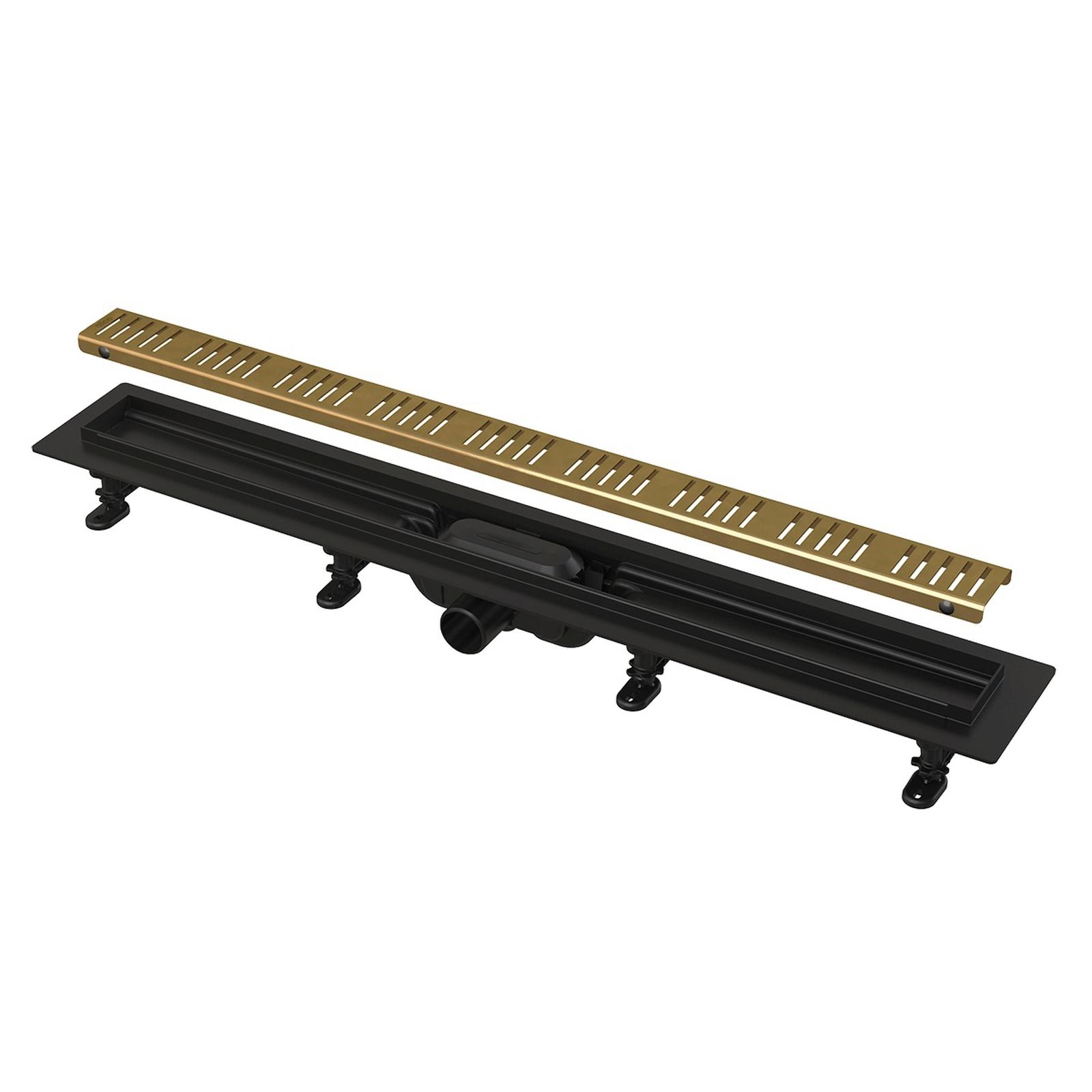 Rigola dus cu gratar din otel inoxidabil, Alca APZ10BLACK-550BRASS, negru + alama, 55 cm