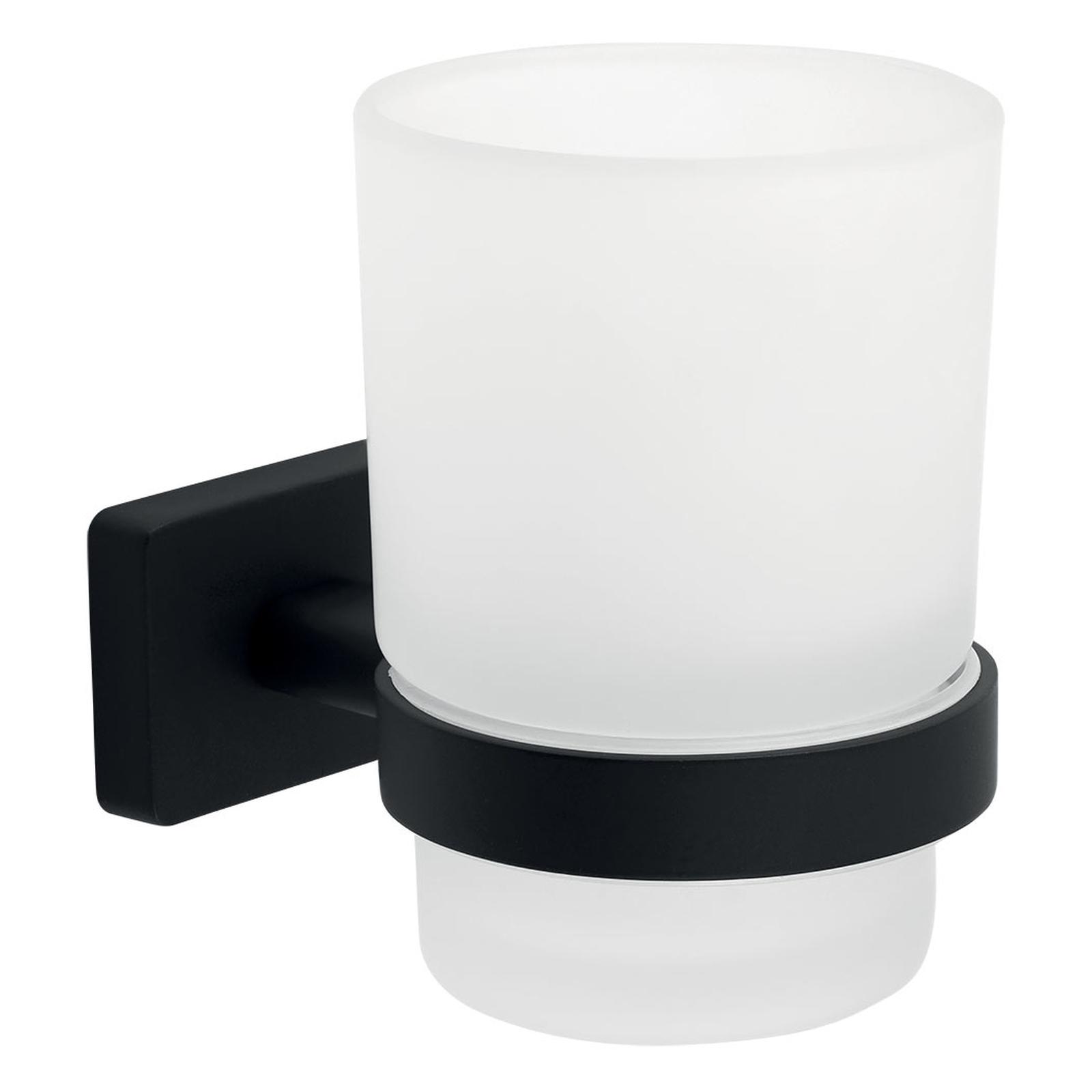 Pahar baie Ferro Greta AGR03BL, pentru igiena personala, cu suport, prindere pe perete, 9.5 x 6.89 x 9.95 cm