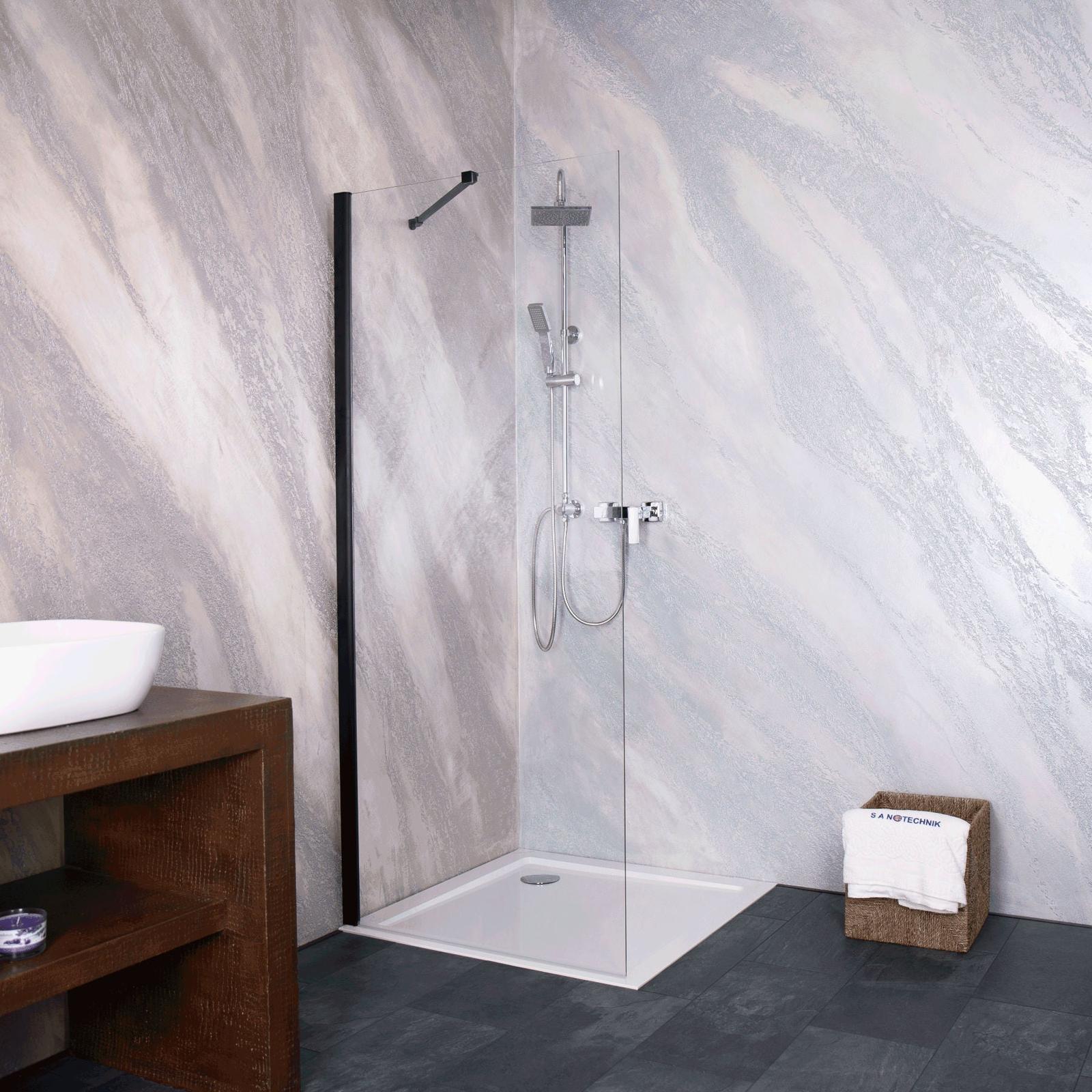 Perete dus walk-in, Sanotechnik Sanoflex Young BF90, sticla transparenta, profil negru, 85 - 87 x 195 cm