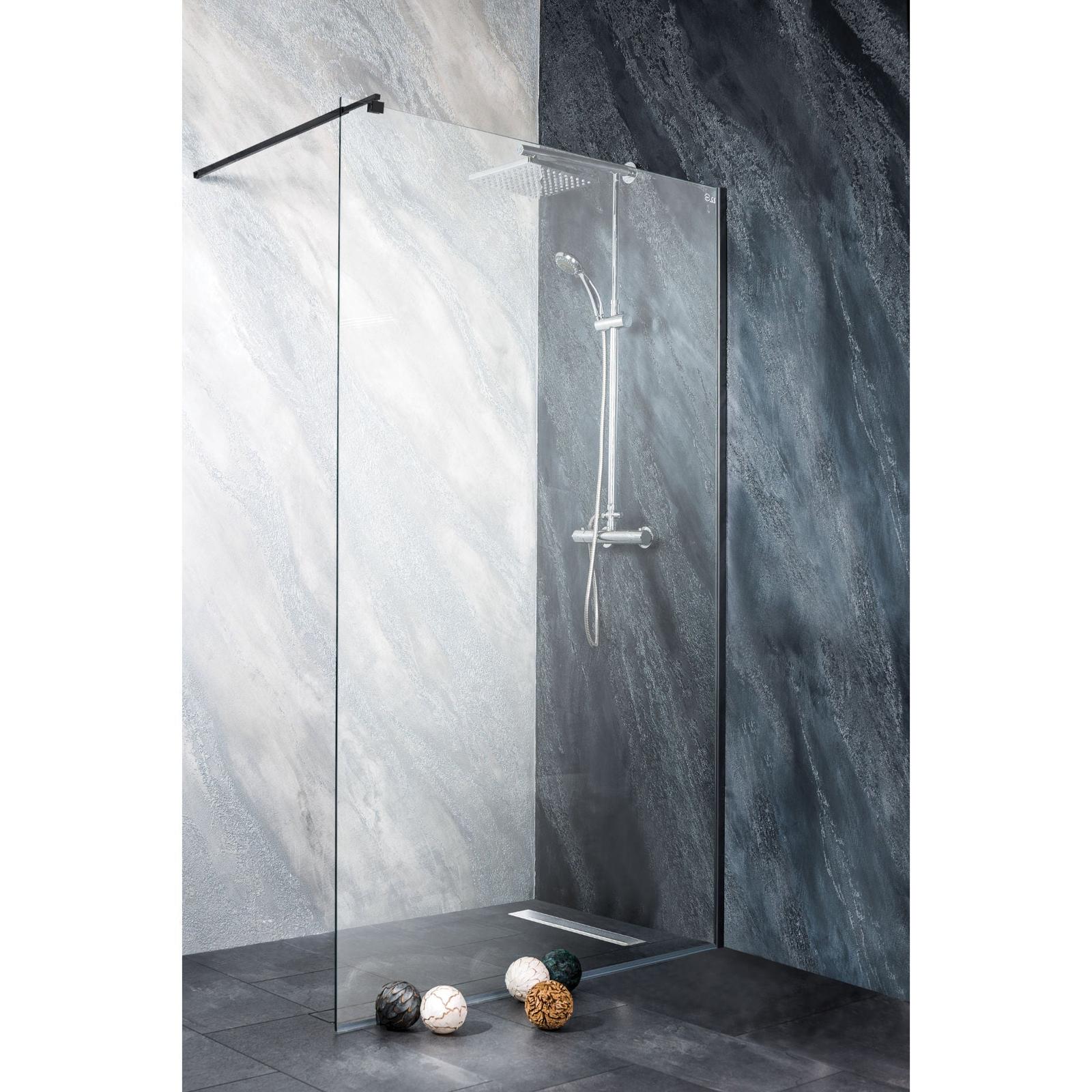 Perete dus tip walk-in, Sanotechnik Sanoflex BP90, sticla transparenta, profil negru, 88 - 89 x 195 cm