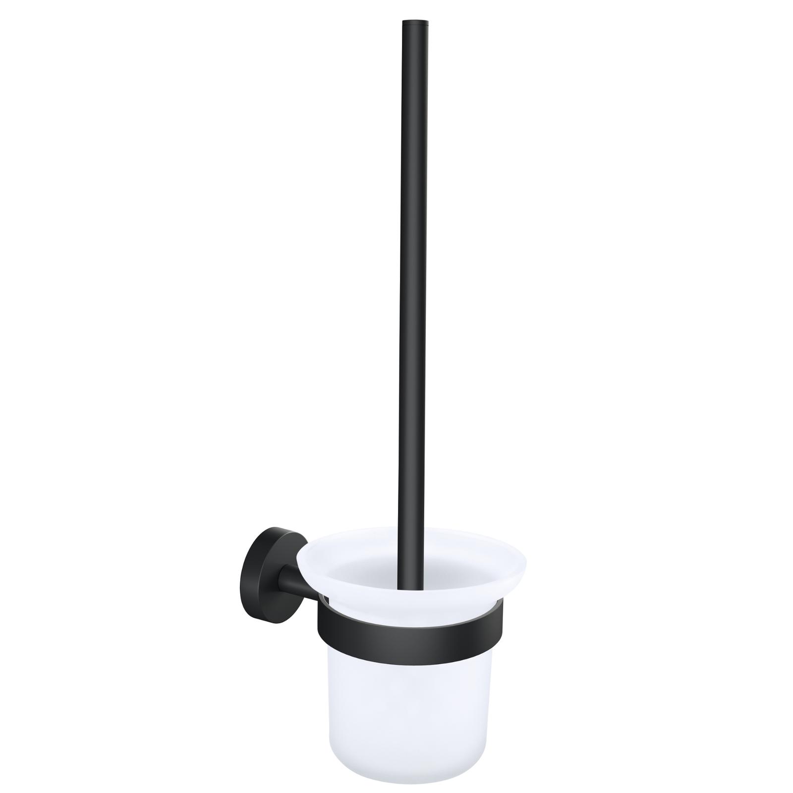 Perie WC tesa Moon Black 40561, suspendat, autoadeziv, metal negru + sticla mata, 37.9 x 14.5 x 11.2 cm
