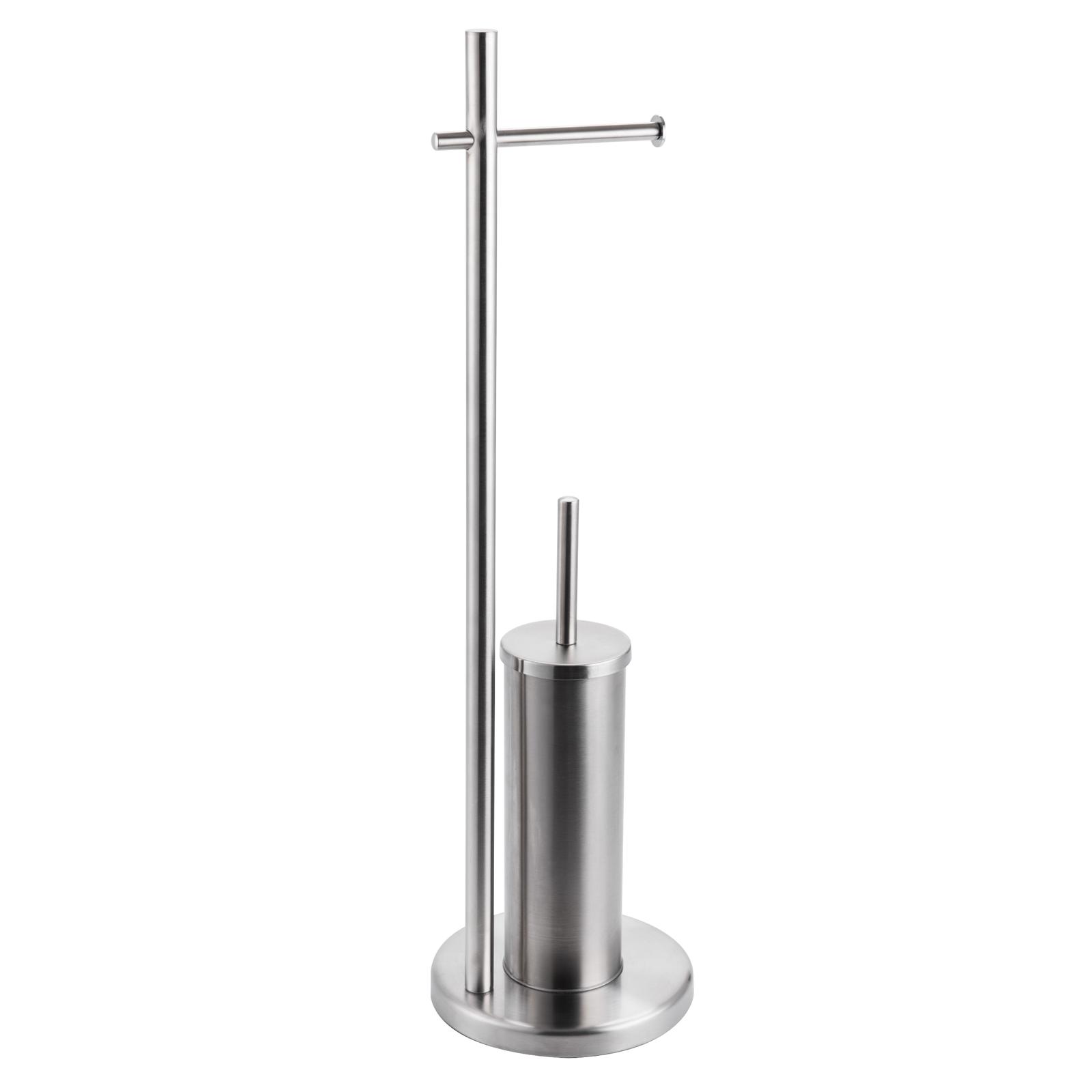 Perie WC cu suport pentru hartie igienica, Kadda BSP-0482MAT, inox, cromat, 73.7 x 20.5 x 20.5 cm
