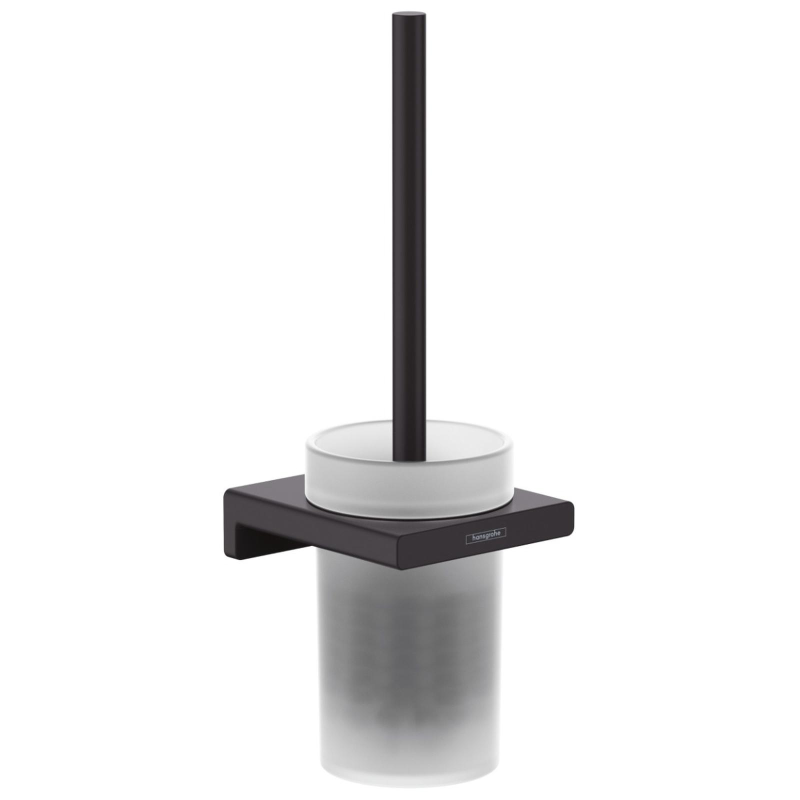 Perie WC Hansgrohe AddStoris 41752670, suspendat, metal + sticla mata, negru, 34.2 x 10.5 x 12 cm