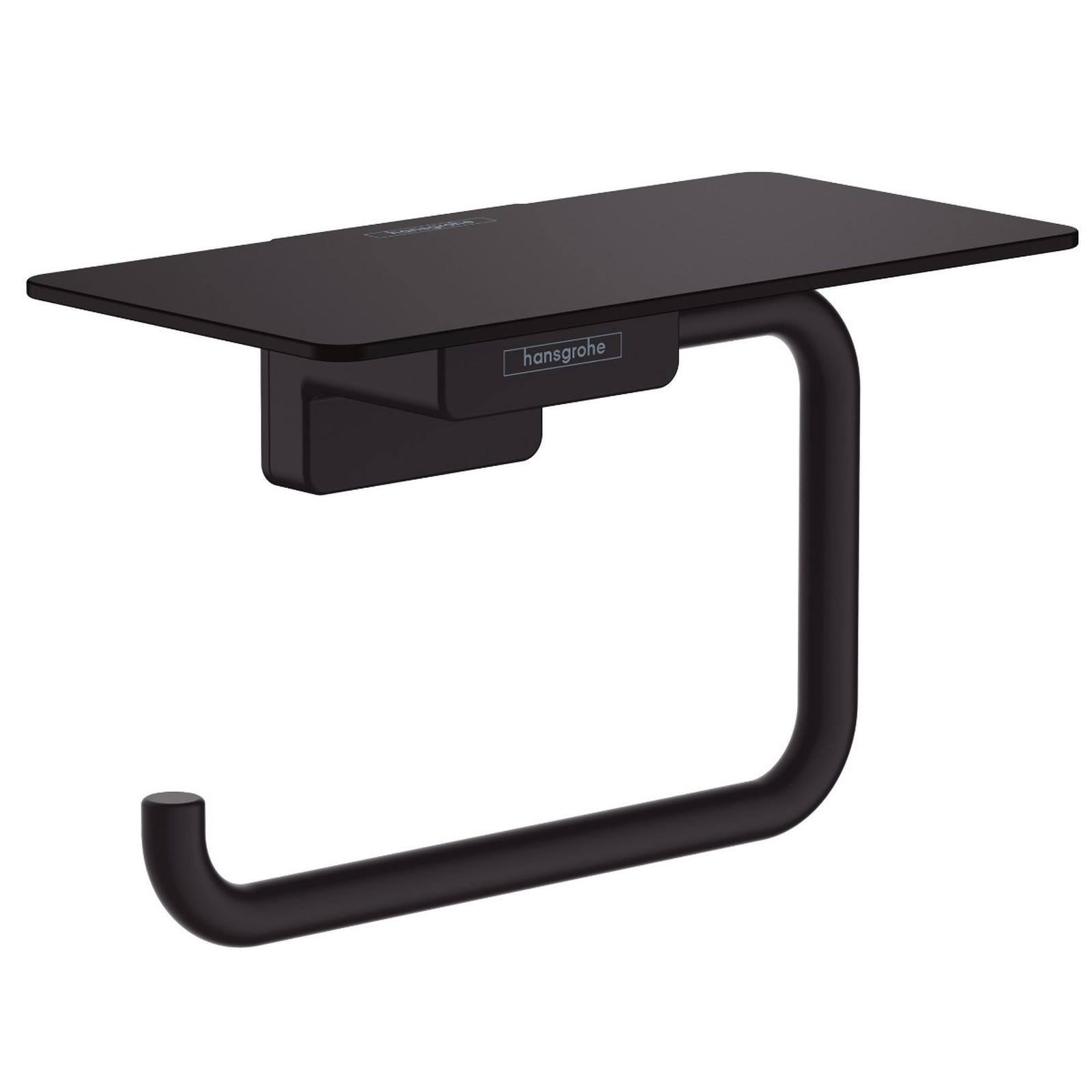 Suport hartie igienica Hansgrohe Addstoris 41772670, cu etajera, fara clapeta, negru mat, 15 x 8 x 7.7 cm