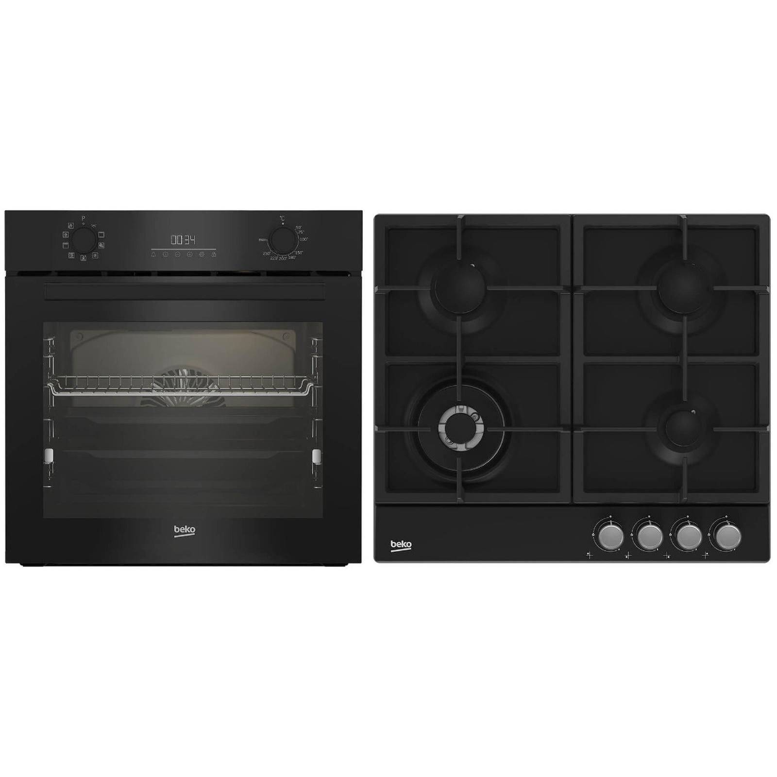 Cuptor electric incorporabil + plita pe gaz incorporabila, Beko BBSM17330BCS, clasa A+, 72 litri, 9 functii, 3D cooking, autocuratare catalitica, SteamShine Cleaning, 4 arzatoare, arzator Wok, putere 9.5 kW, aprindere electrica, negru