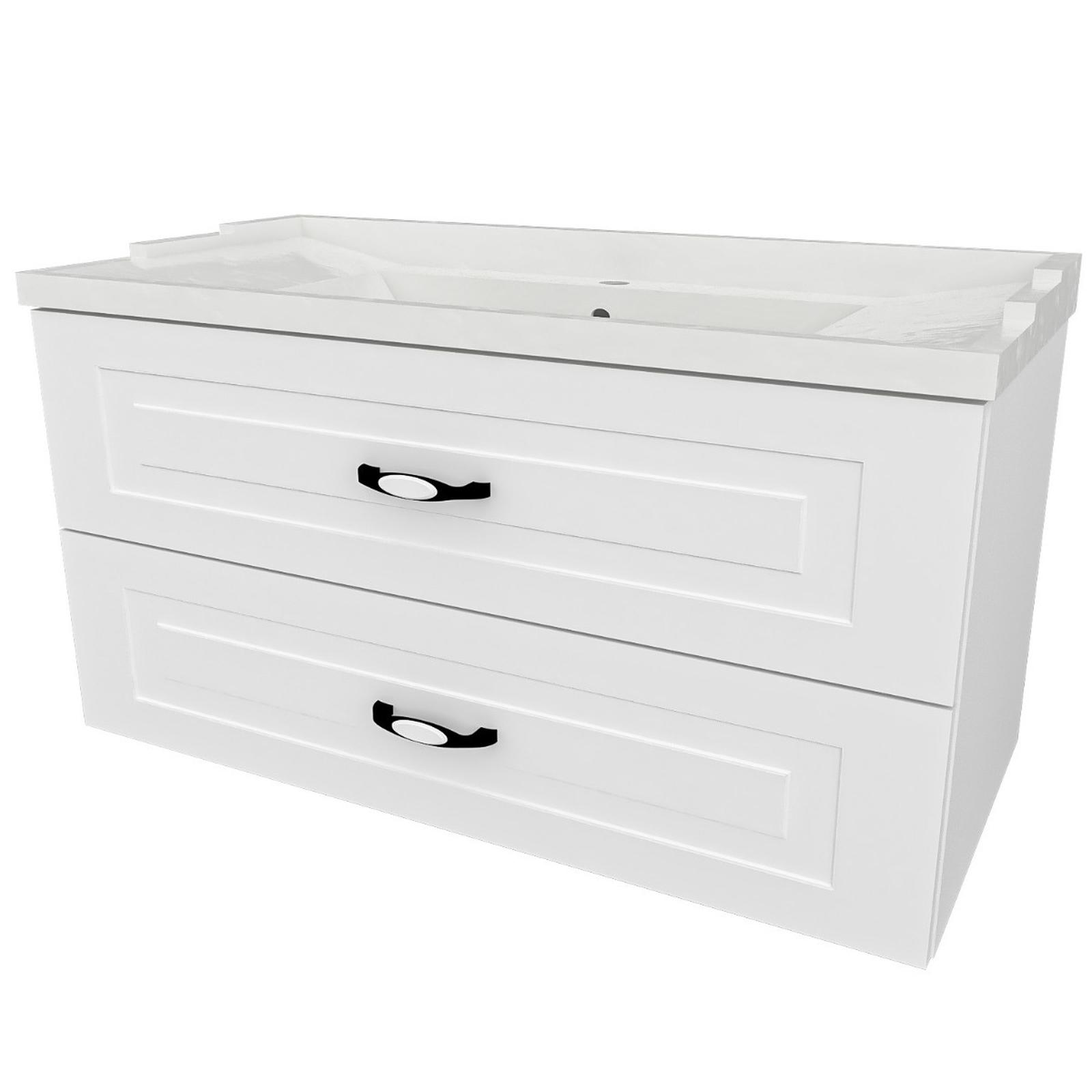 Masca baie pentru lavoar, Kadda Clasic, cu sertare, alb mat, montaj suspendat, 100 x 46.5 x 53.5 cm