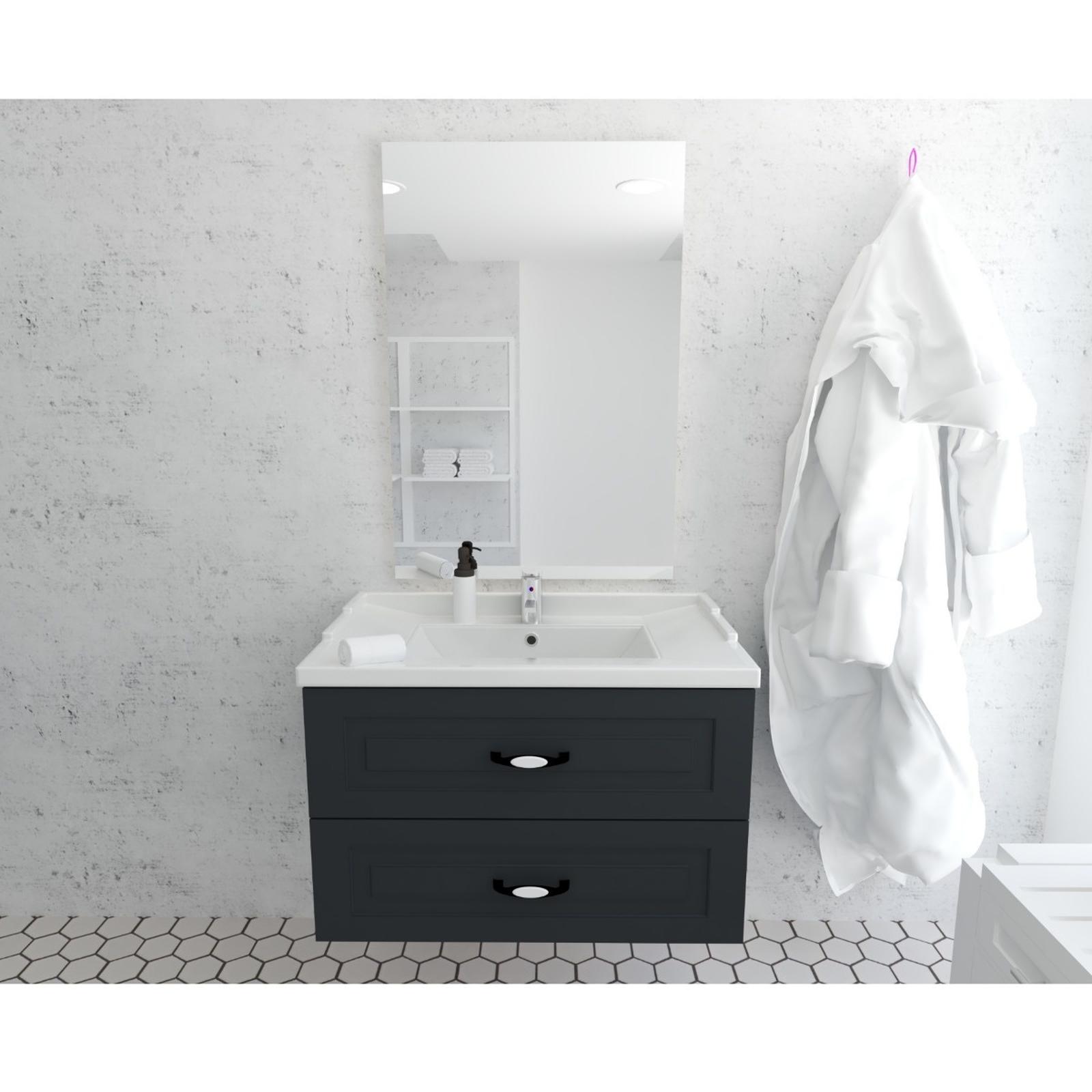 Masca baie Kadda Clasic, cu sertare, antracit mat, montaj suspendat, 80 x 46.5 x 50 cm Masca baie Kadda Clasic, cu sertare, antracit mat, montaj suspendat, 80 x 46.5 x 50 cm