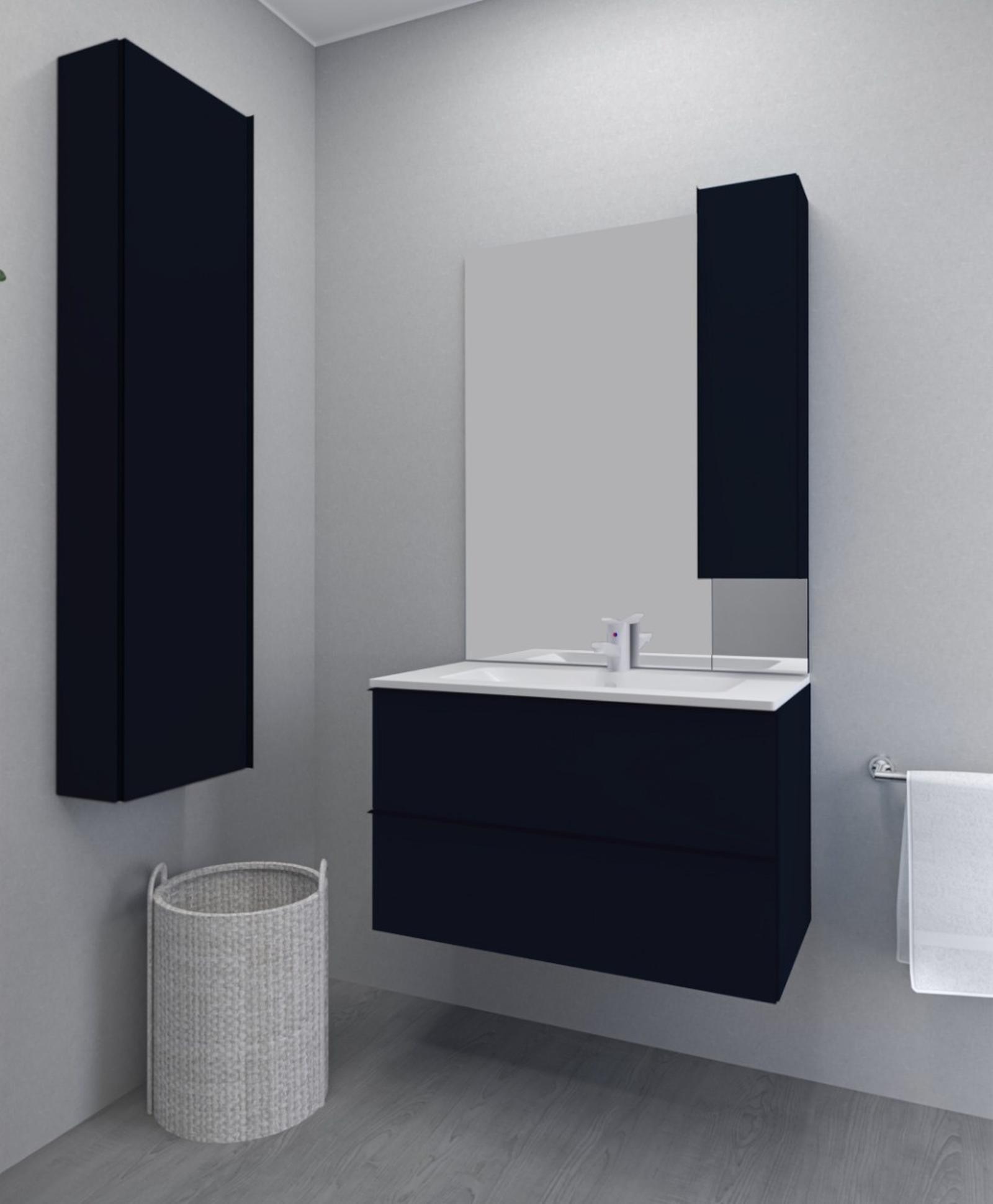 Dulap baie suspendat Kadda Loft, 1 usa, negru, 35 x 140 x 18 cm