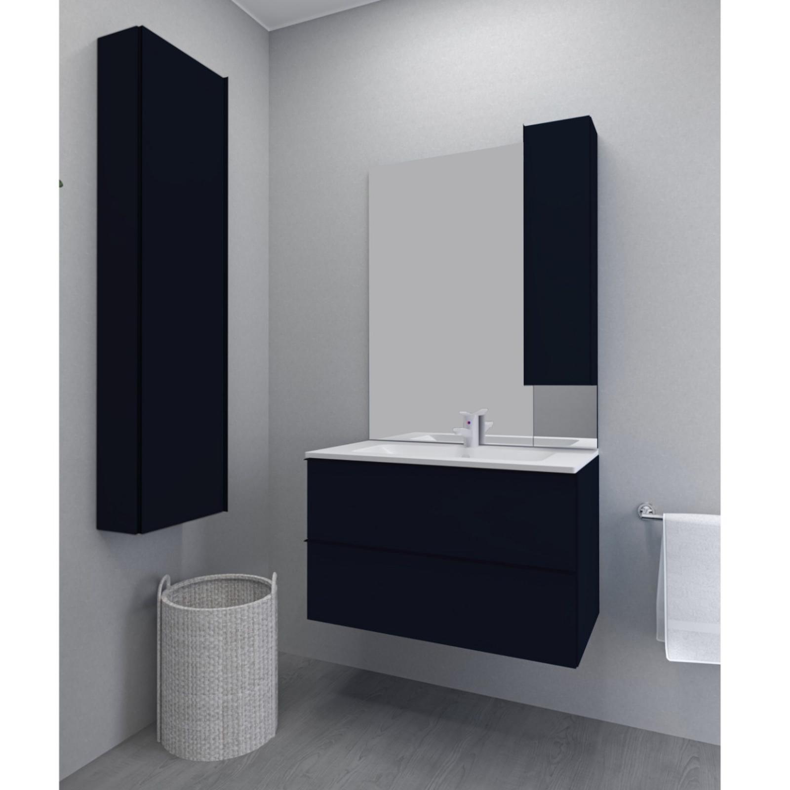 Dulap baie cu oglinda Kadda Loft 55, 1 usa, negru, 80 x 17 x 100 cm