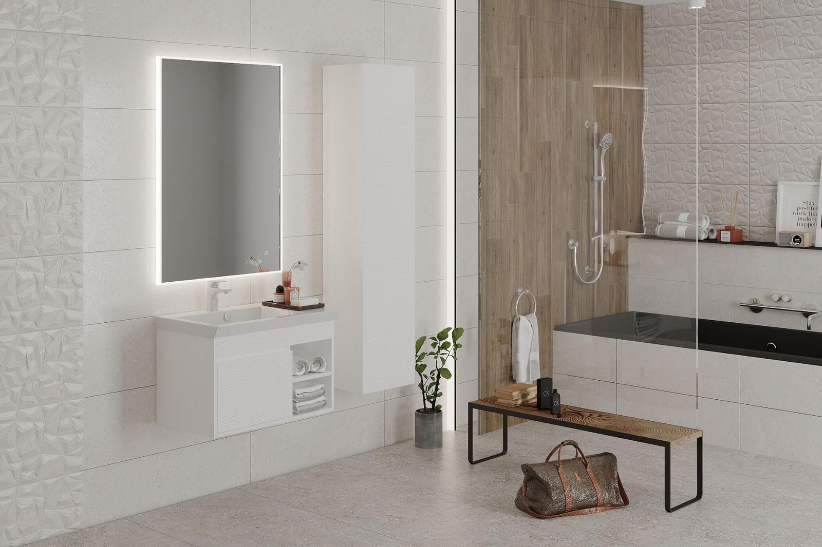 Oglinda baie Goodmob Avonia cu LED, 70 x 100 cm, actionare touch, dreptunghiulara