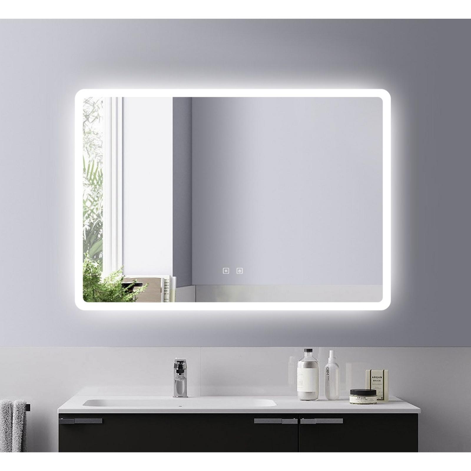 Oglinda baie cu LED Kadda H-3203, 100 x 70 cm, actionare touch, functie dezaburire, margini rotunjite