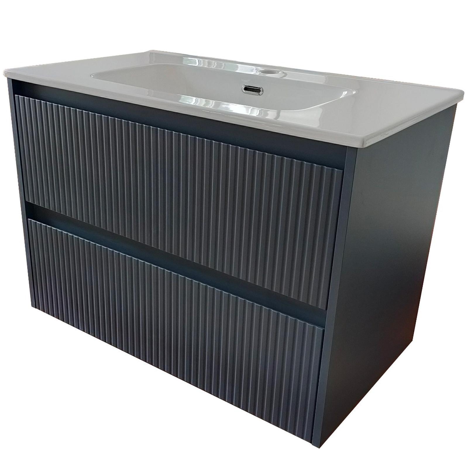 Masca baie + lavoar Martplast Barcelo, cu sertare, gri antracit mat, suspendat, 81 x 46 x 51 cm