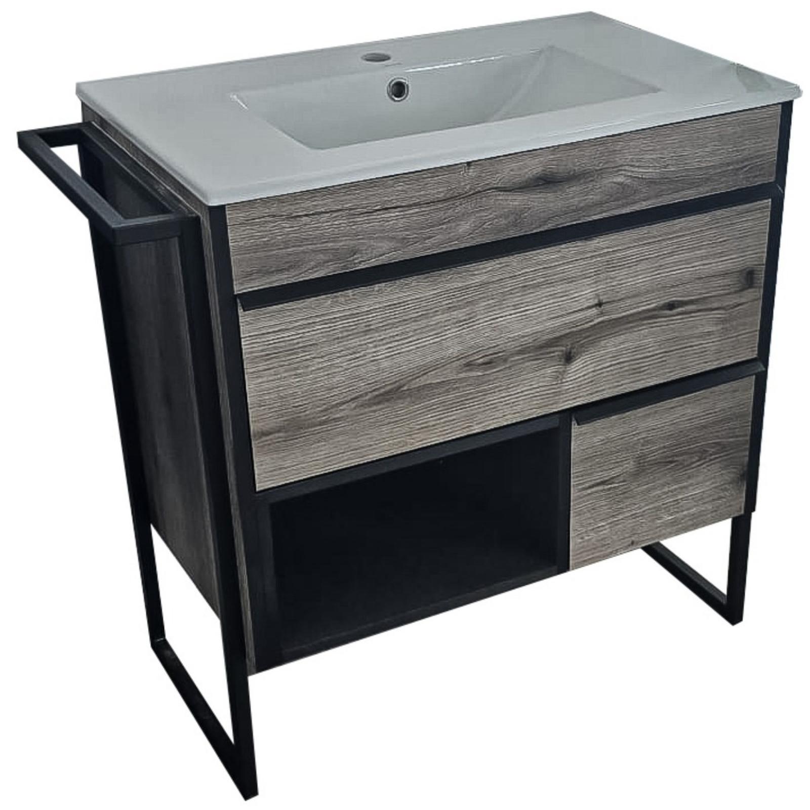 Masca baie + lavoar Martplast Atlanta, cu sertare si polita, stejar, 76 x 46 x 62 cm