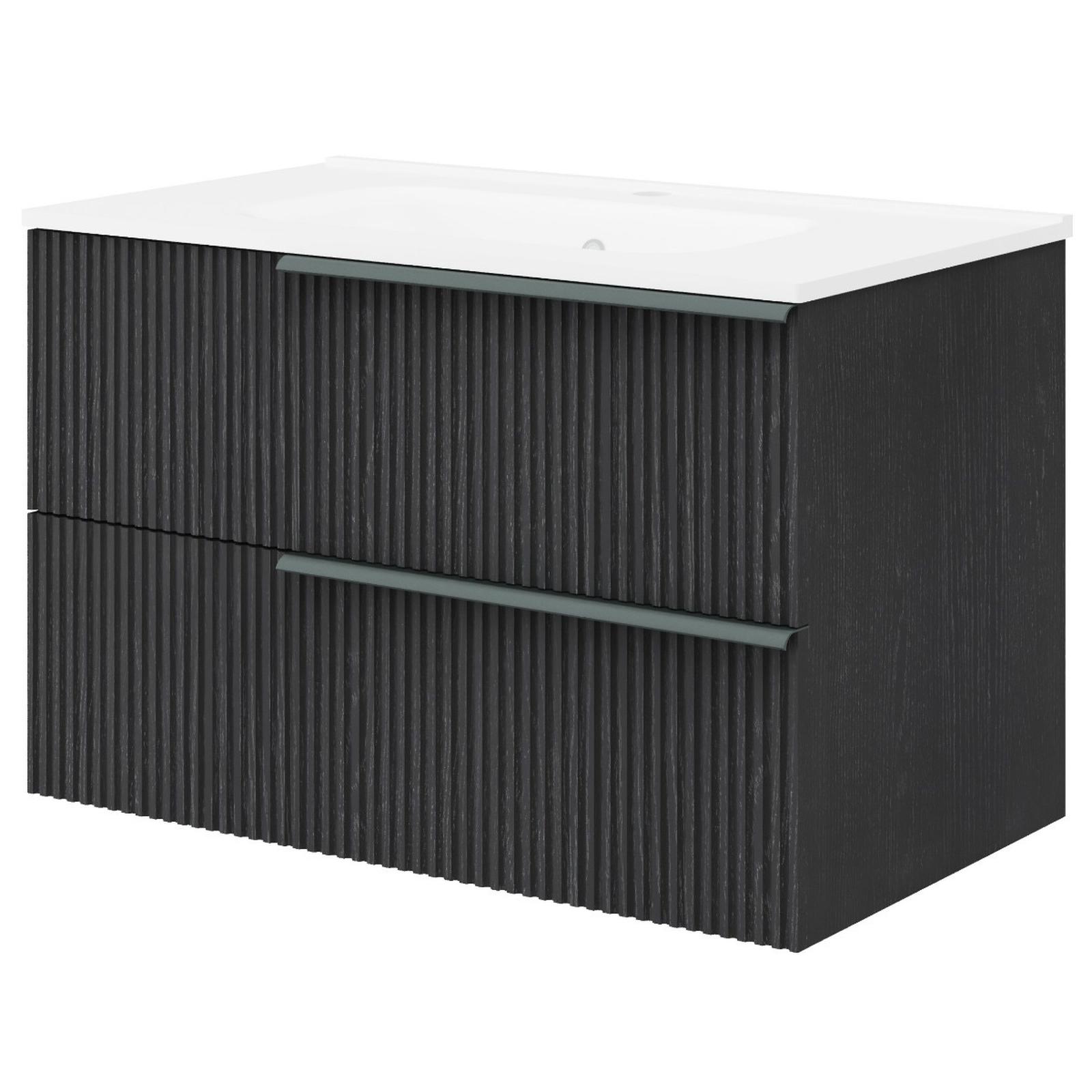 Masca baie + lavoar Savini Due Sidney 80, cu sertare, negru, suspendat, 81.5 x 46.5 x 53 cm