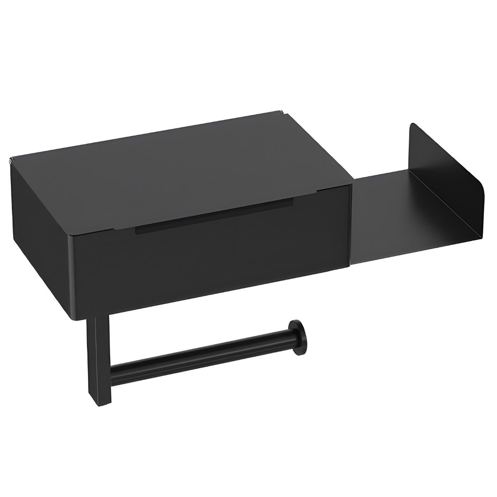 Suport hartie igienica, Kadda KB-013PA, cu etajera si cutie depozitare, fara clapeta, negru, 30 x 12.6 x 6.2 cm