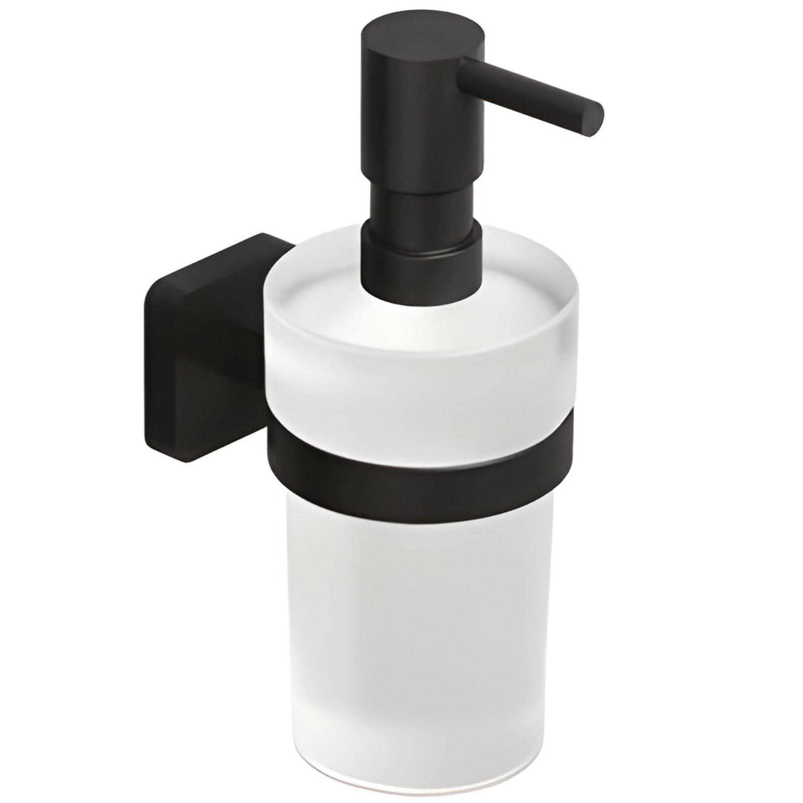 Dozator sapun lichid Kludi Vela S 2597639, sticla + metal, montaj pe perete, negru mat, 150 ml