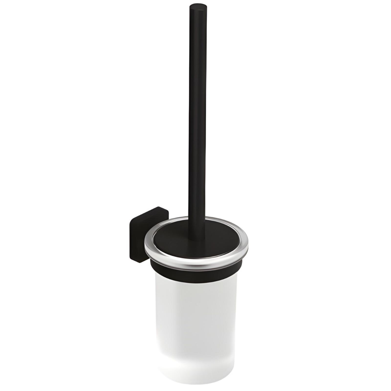 Perie WC Kludi Vela S 2597439, suspendat, metal + sticla, negru mat, 37.8 x 11 x 9.8 cm