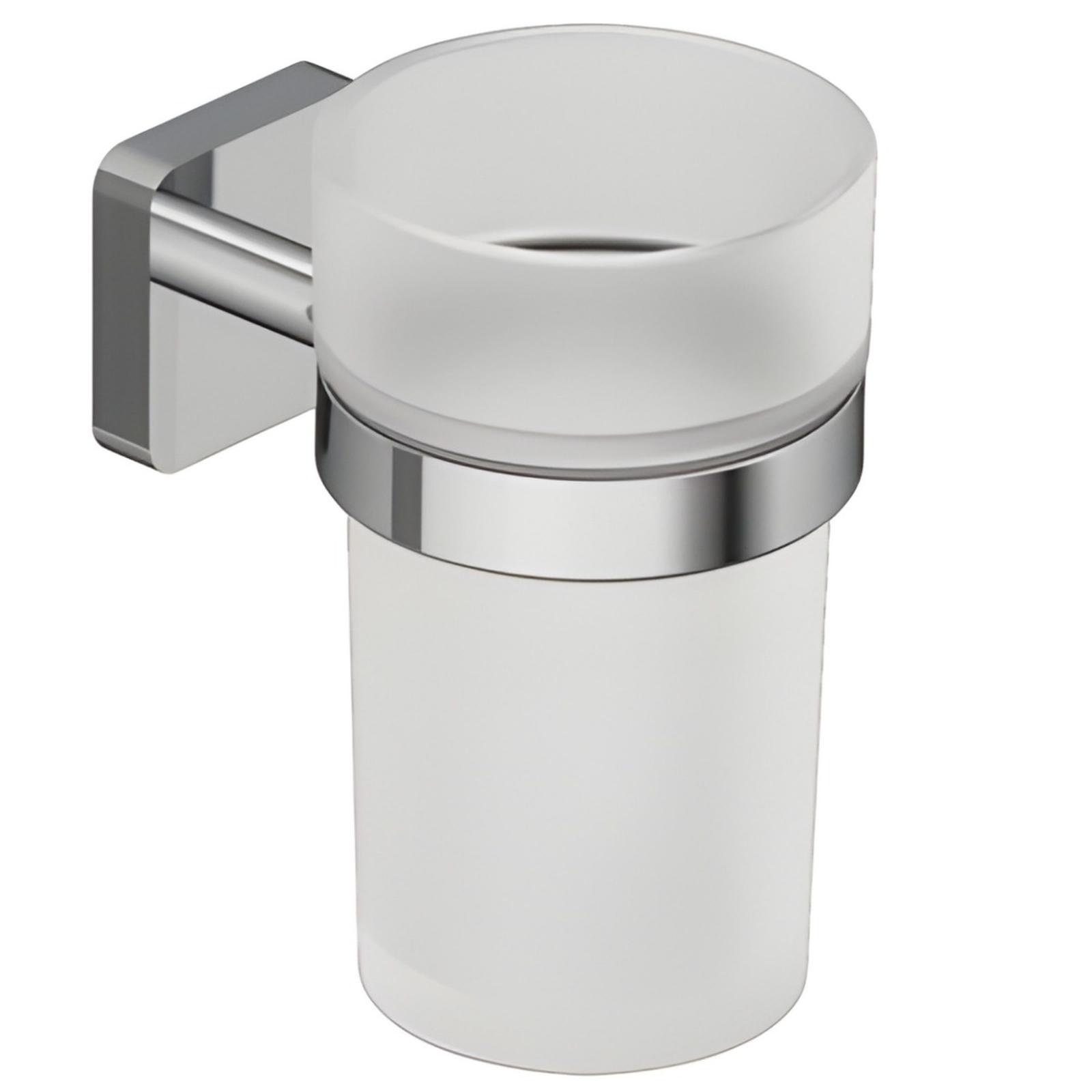 Pahar baie pentru igiena personala, Kludi Vela S 2597505, sticla + metal, montaj pe perete, cromat, 12 x 10.4 x 7.3 cm