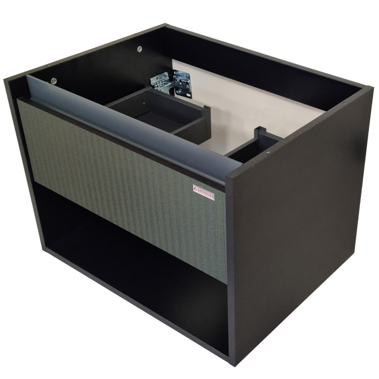 Masca baie lavoar Arthema Space, cu sertar si polita, negru mat, montaj suspendat, 60 x 46 x 44 cm