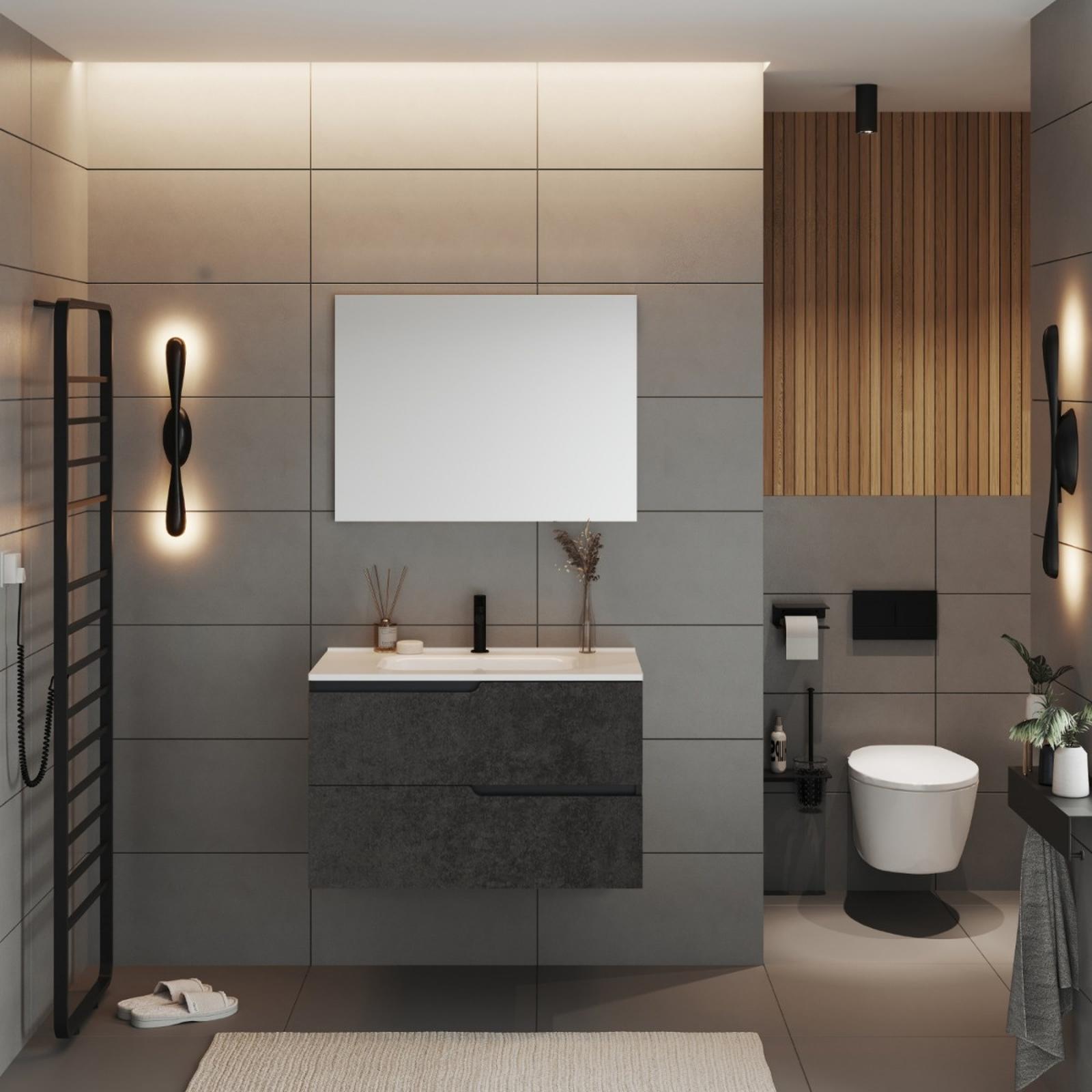 Masca baie Savini Due Winter WI82-NM-UG-L pentru lavoar, cu sertare, negru mat + gri, suspendat, 80 x 46 x 51 cm Masca baie Savini Due Winter WI82-NM-UG-L pentru lavoar, cu sertare, negru mat + gri, suspendat, 80 x 46 x 51 cm