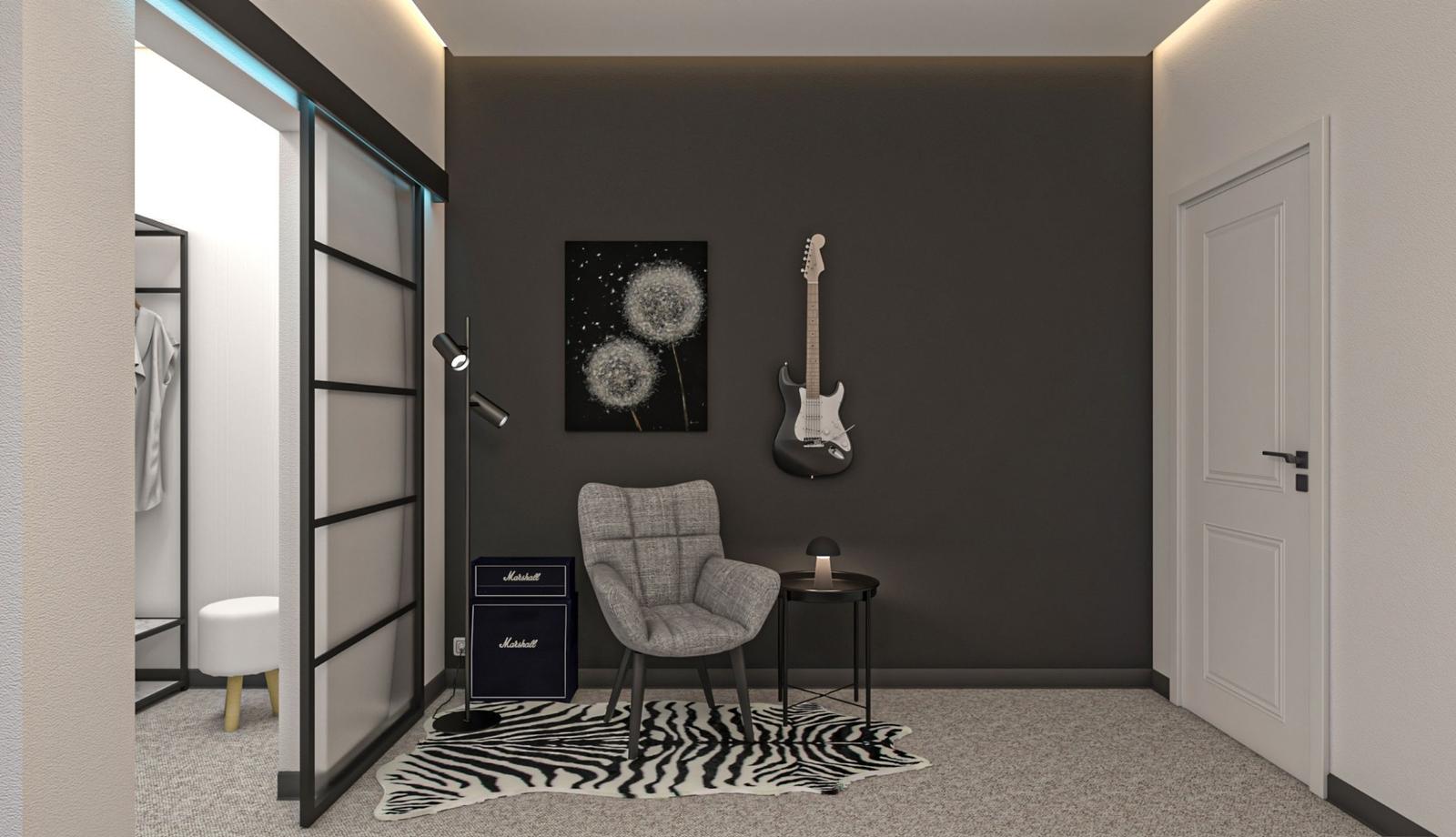 Covor living / dormitor Chip THT-1910-3, 120 x 180 cm, shaggy, poliester, alb + negru, asimetric