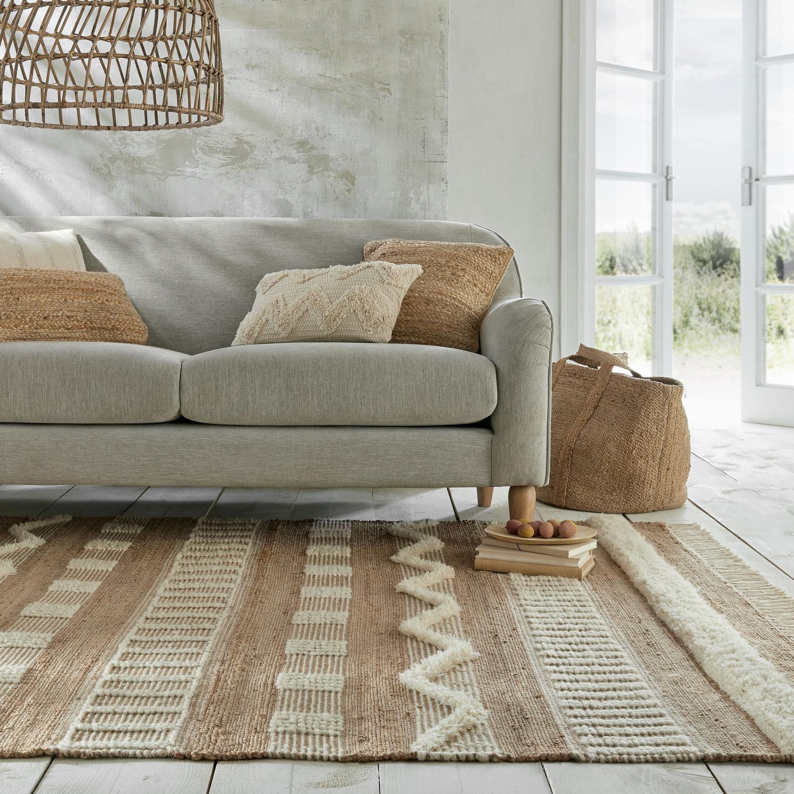 Covor Flair Rugs Jubilant Medina, 160 x 230 cm, 3D, iuta, bej + alb, dreptunghiular