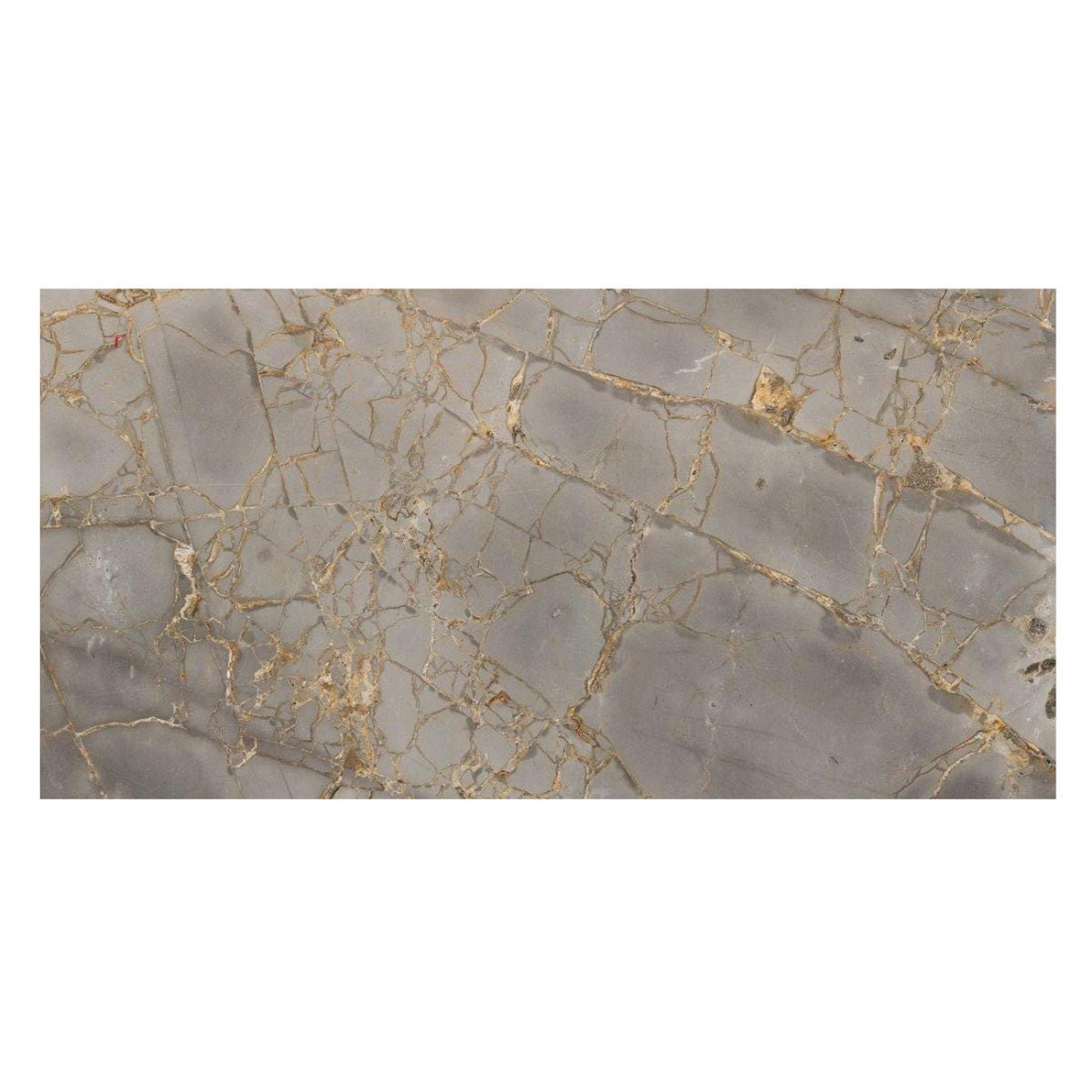 Gresie portelanata Kazan Gold, 60 x 120 cm, gri, lucioasa, rectificata, imitatie marmura