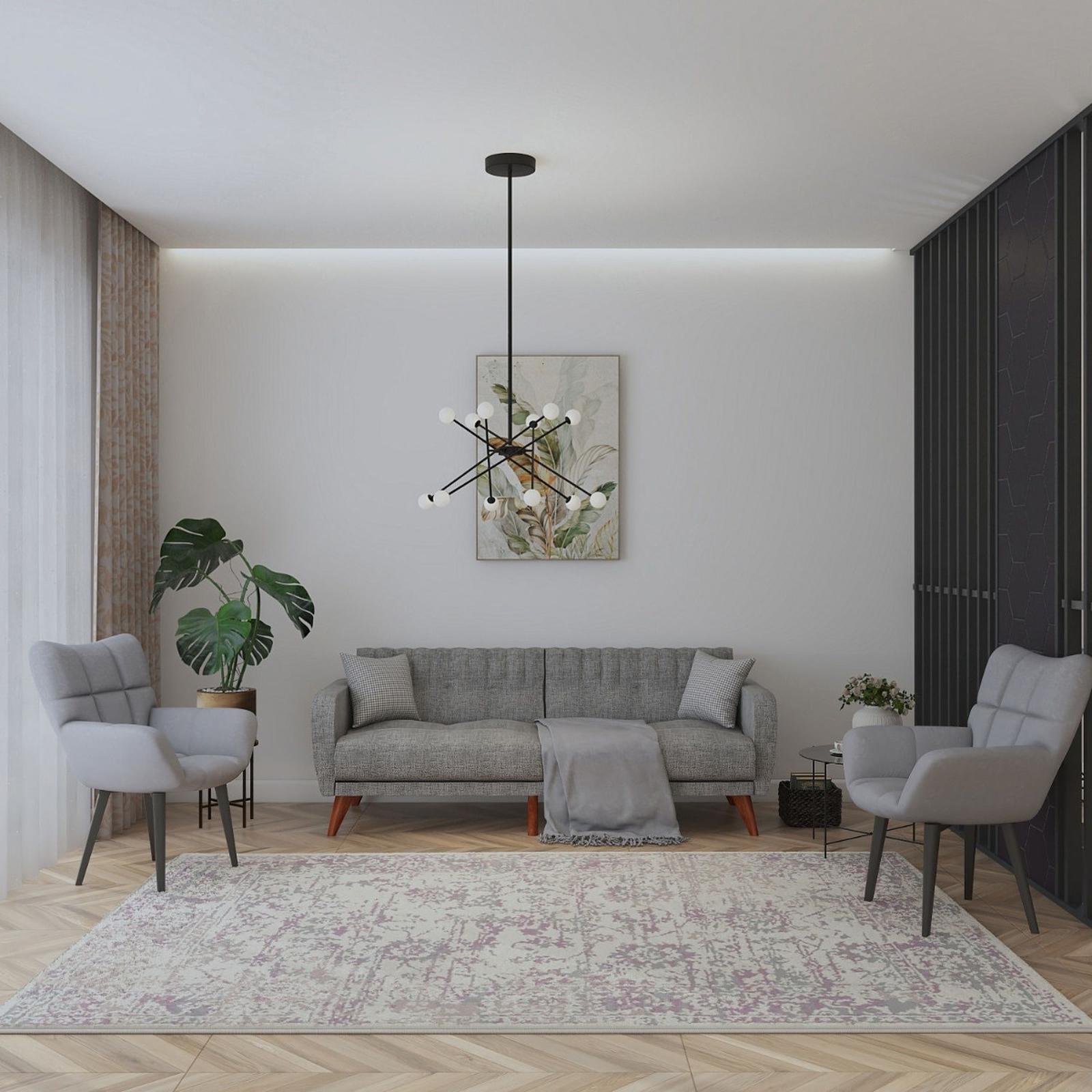 Covor Saga L 08LSW 1K, 200 x 290 cm, floral, polipropilena, roz + gri + crem, dreptunghiular