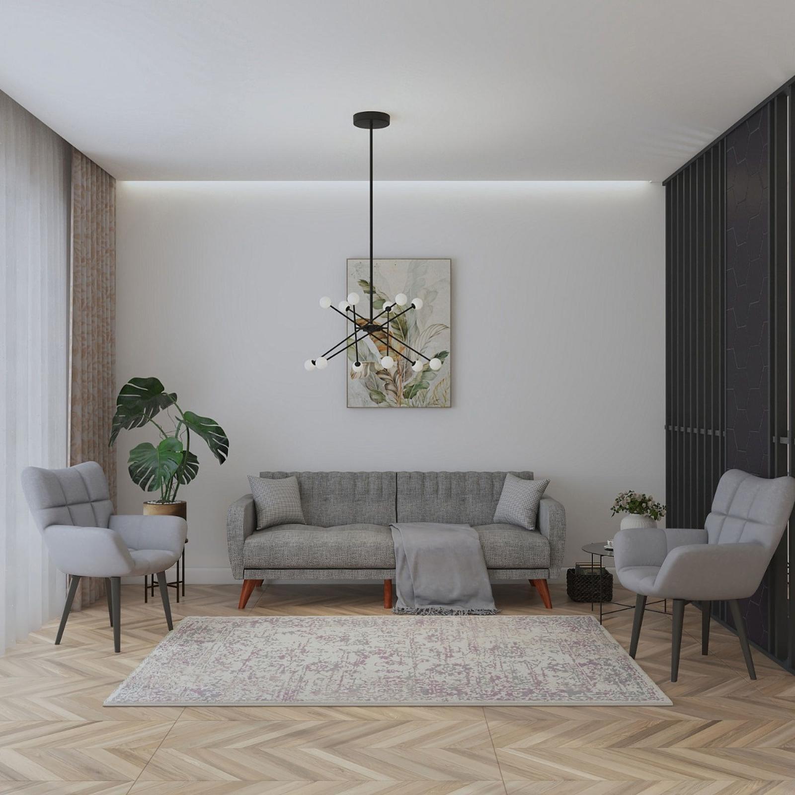 Covor living / dormitor Saga L 08LSW 1K, 160 x 230 cm, floral, polipropilena, roz + gri + crem, dreptunghiular